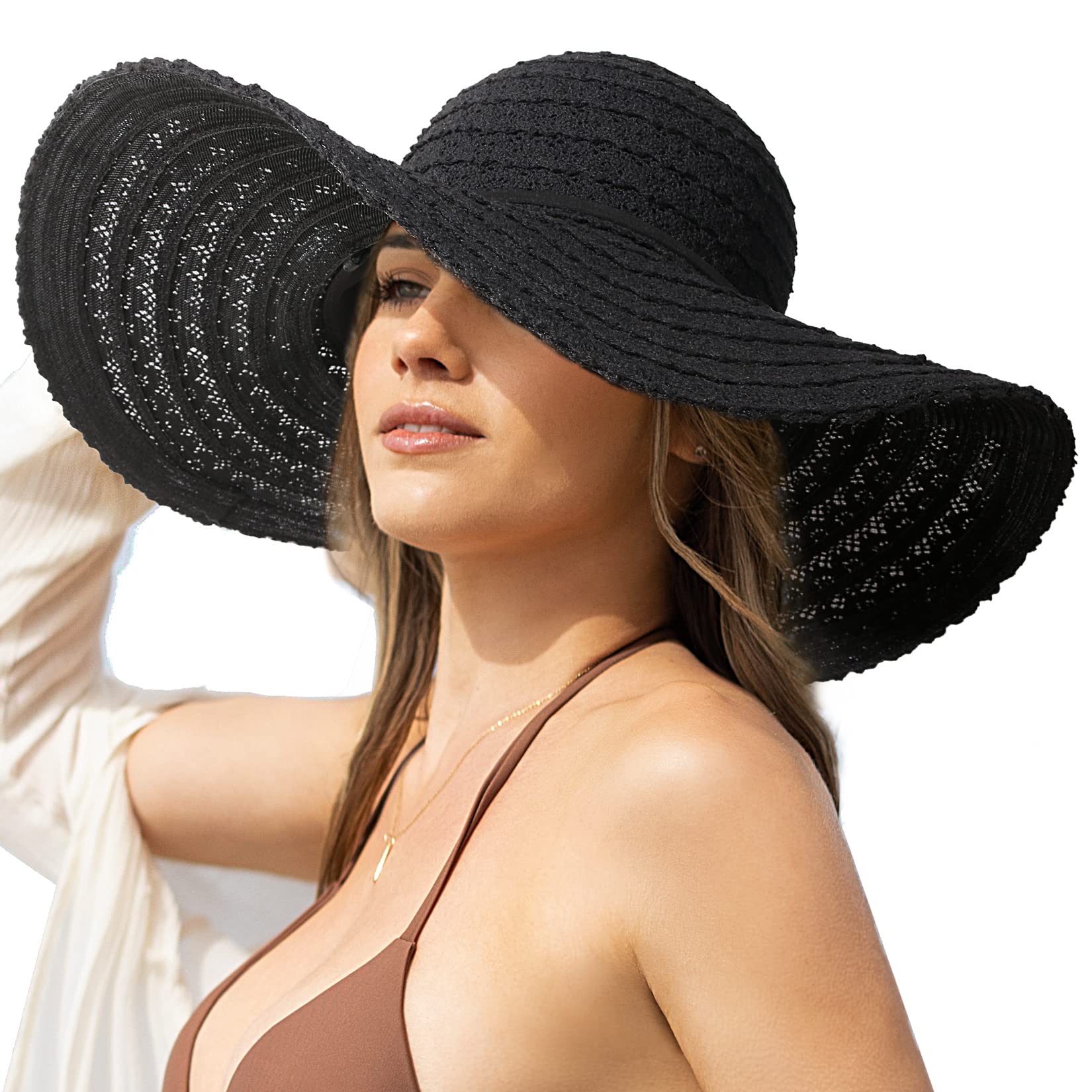 Sun Beach Hats for Women Summer Floppy Wide Brim Sunhat Packable Foldable Lace Travel Vacation