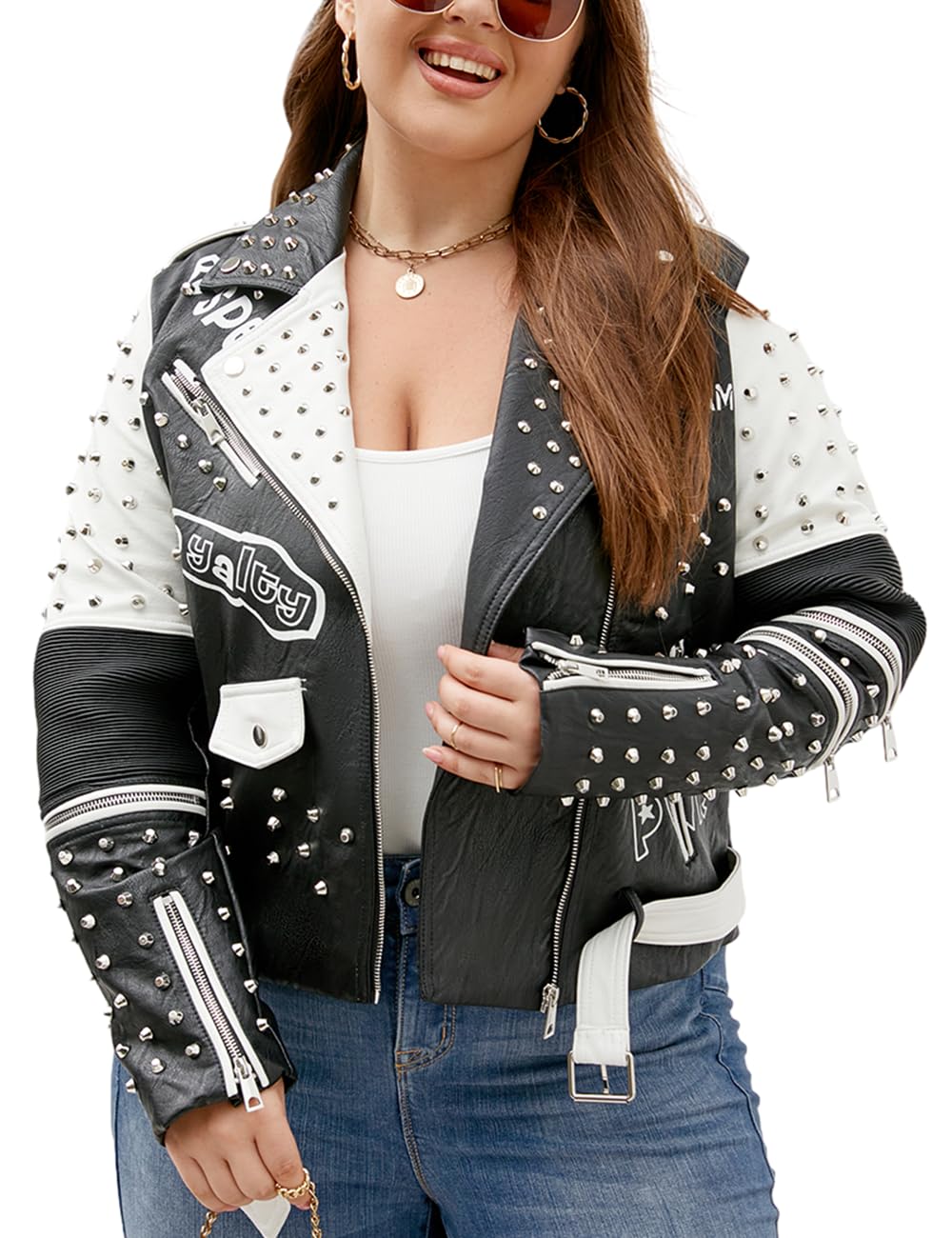 Geschallino Women's Faux Leather Jacket Plus Size Fall Motorcycle Biker Clothes Outfits Short Fashion PU Coat (1X-5X)