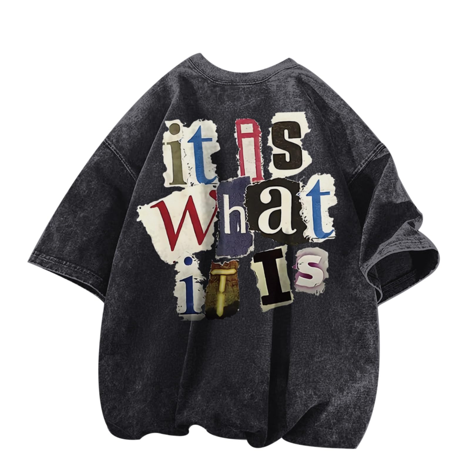 Zoemghc Men's Graphic Tees Funny Letter Print Vintage Oversize T Shirts Acid Wash Shirt Streetwear Rapper Casual Tee Top