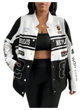 SweatyRocks Women's Plus Size Oversized Varsity Jackets Graphic Print Y2k Racing Bomber Jacket