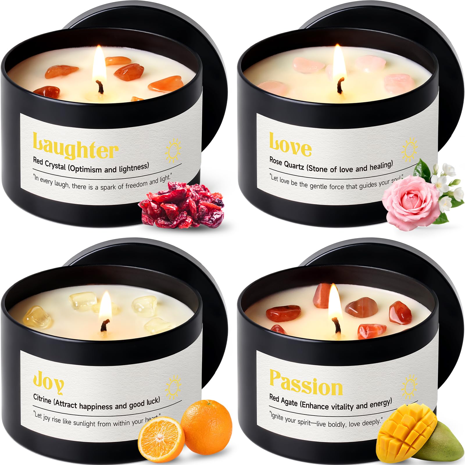 AOOVOO Crystal Candles Set for Women - 4 Pack 26 oz Soy Wax Candles for Home Scented, 200 Hour Long Lasting Candle