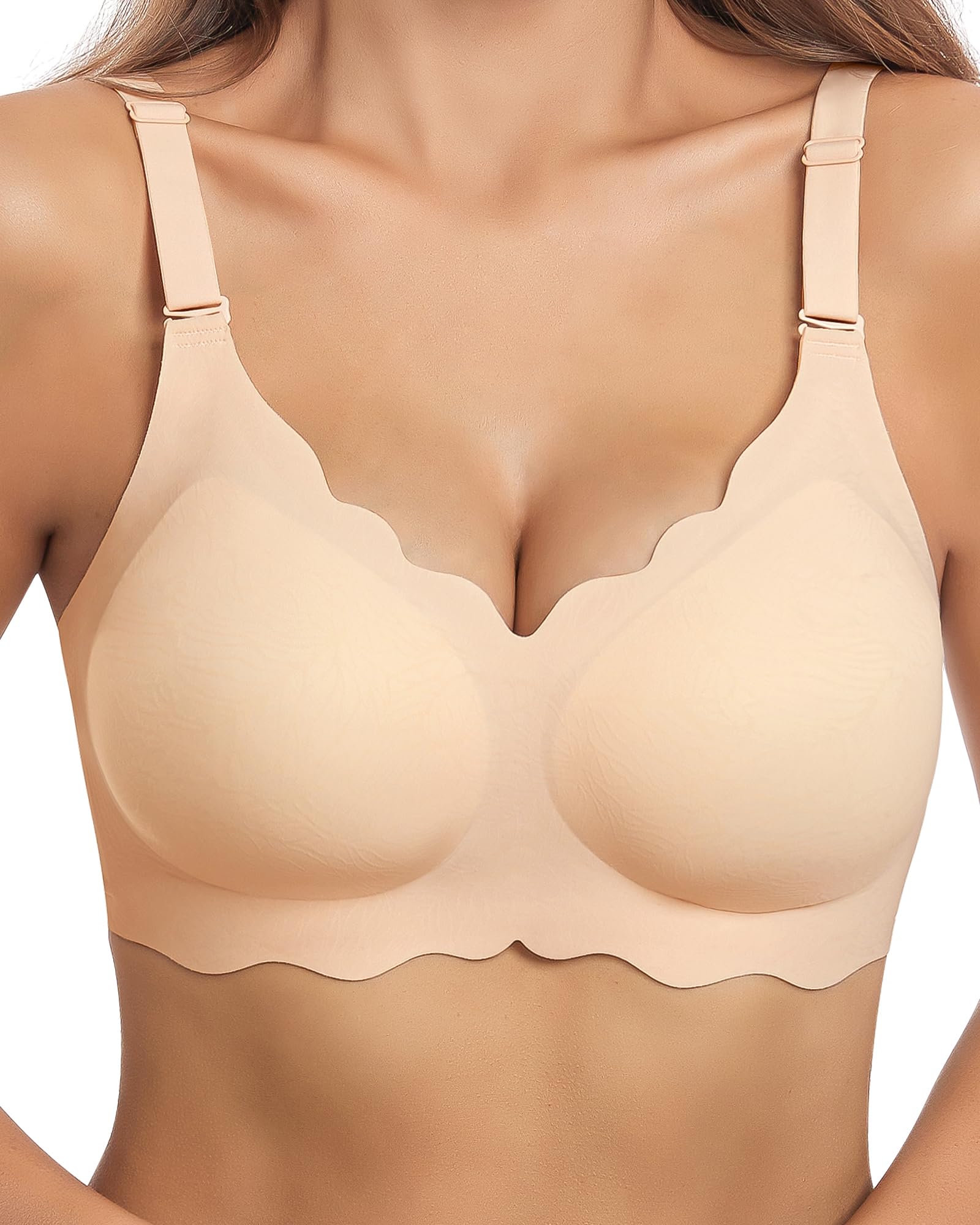 HORISUN Wireless Seamless Bras for Women No Underwire Wavy V Neck Soft Support Full Coverage Comfortable Bra