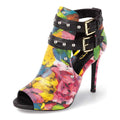 XYD Women Chic Studs Peep Toe Ankle Bootie High Heel Pumps Buckled Double Straps Cutout Fashion Party Shoes