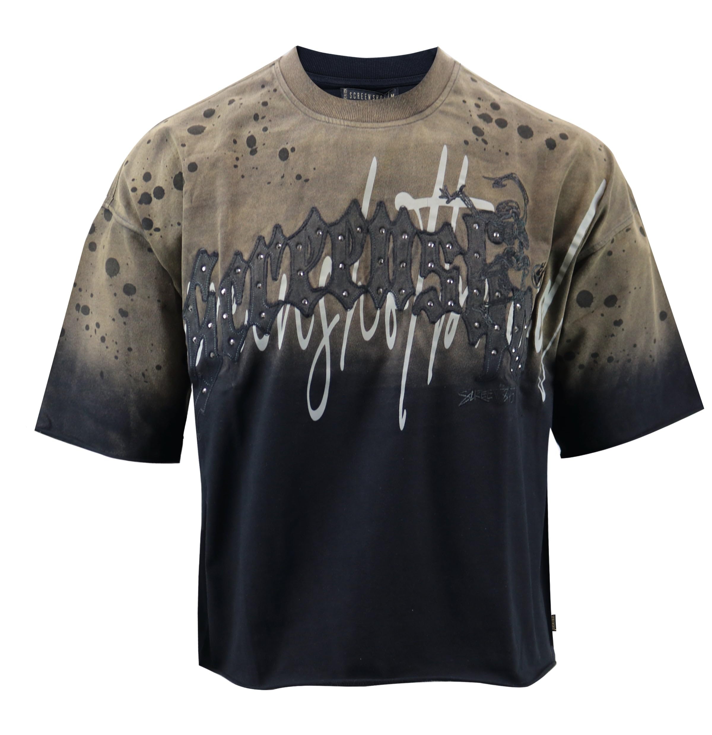 SCREENSHOT Mens Oversized Heavyweight Premium 260GSM 100% Cotton Cropped Boxy Streetwear Fit Rhinestone Designer Tee
