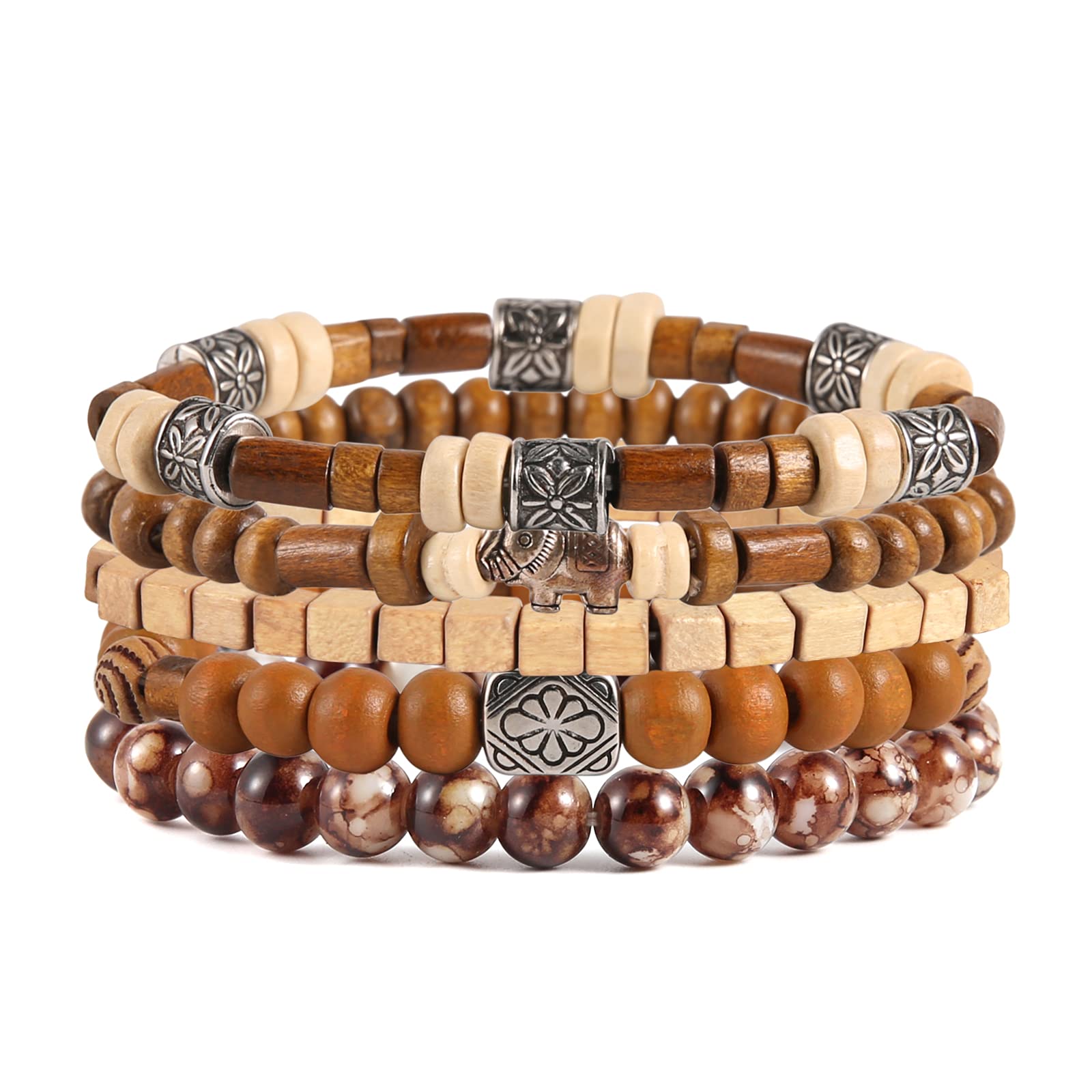 HZMAN Wrap Bracelets Men Women, Hemp Cords Wood Beads Ethnic Tribal Bracelets, Leather Wristbands