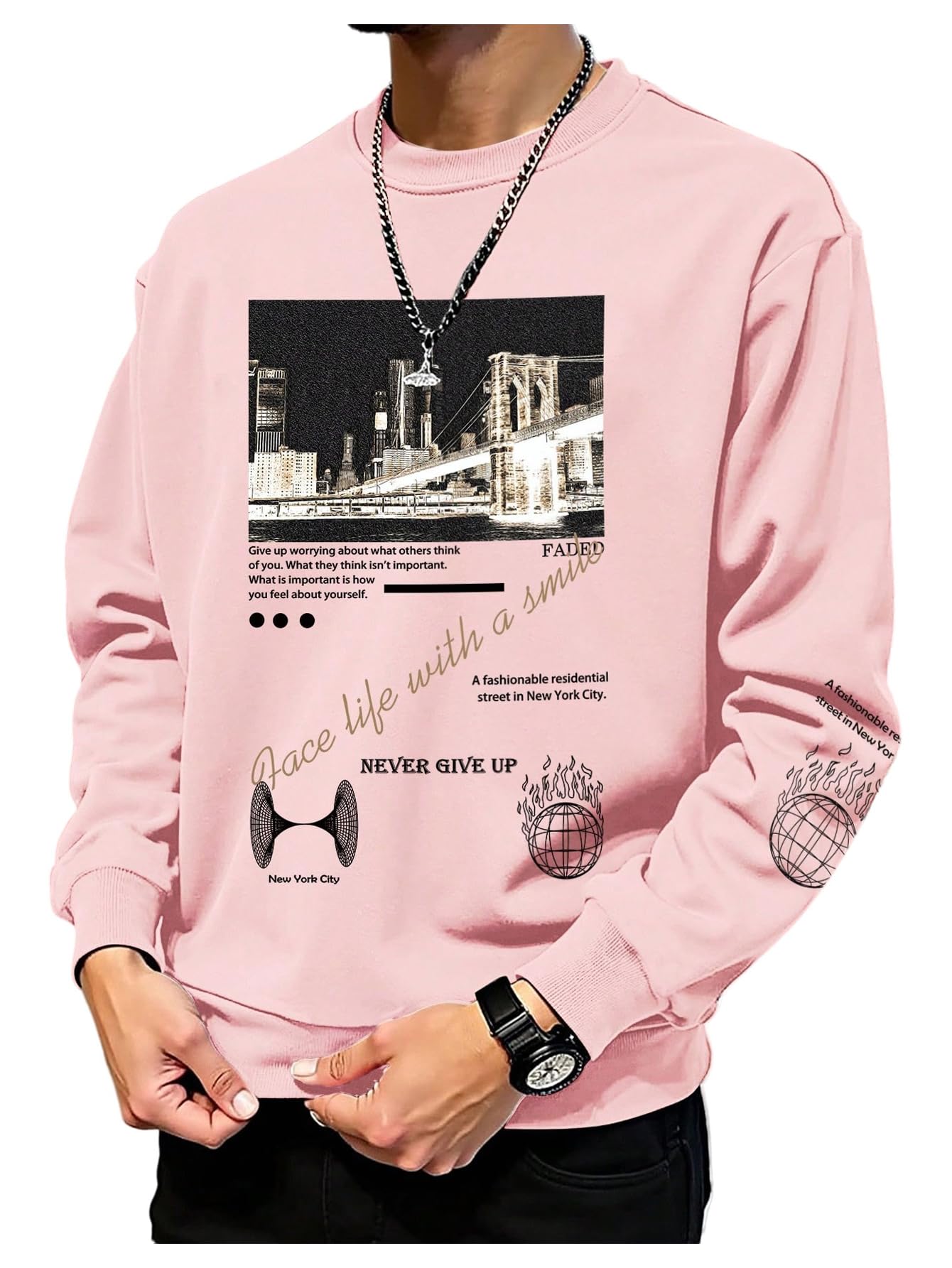 SOLY HUX Sweatshirts for Men Letter Graphic Crew Neck Long Sleeve Drop Shoulder Pullover Top