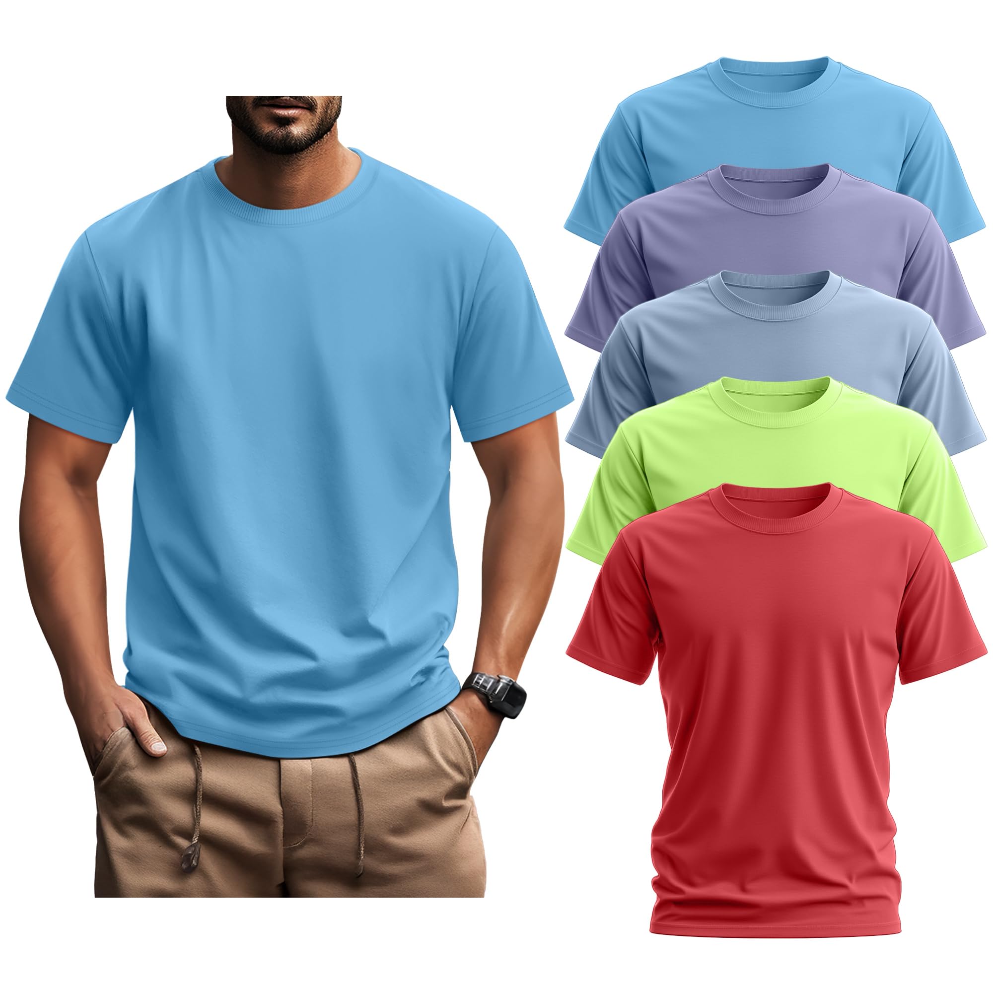 Ficerd 5 Pack Men's Big and Tall Shirts Short Sleeve Cotton Tee Summer Crew Neck Oversize Top Loose Fit Shirt Multipack