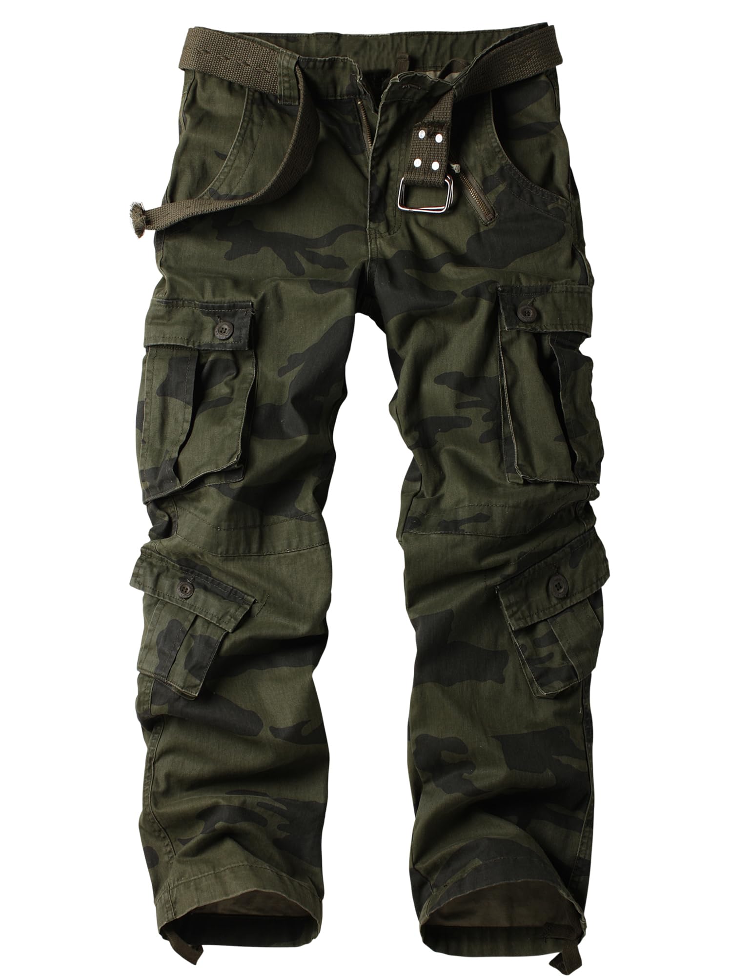 AKHIKING Men's Camo Cargo Work Pants Cotton Tactical Ripstop Casual Combat Pants with 8 Pockets