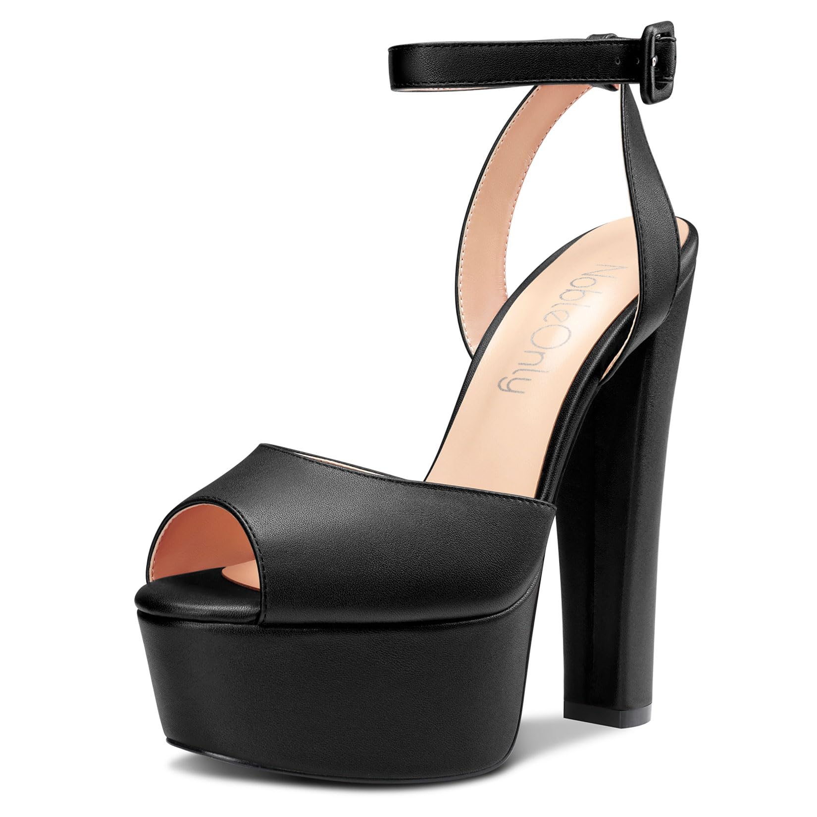 NobleOnly Womens High Block Platform Heel Peep Toe Ankle Strap Sandals Buckle Prom Dress Shoes 5.9 Inches Heels