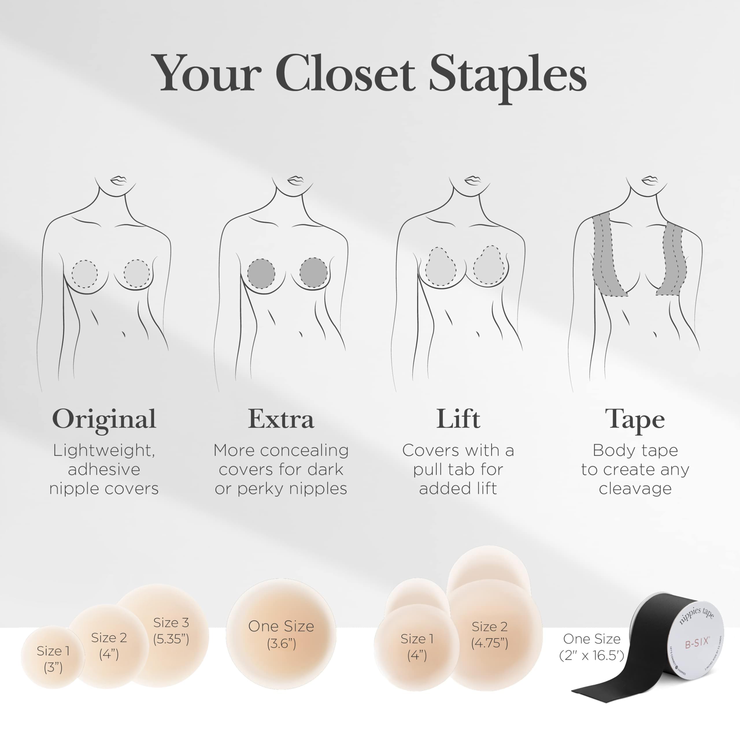 Nippies Reusable Nipple Covers for Women - Extra Thick, Teardrop & Semi-Circle Styles - No-Show Coverage for Backless Outfits