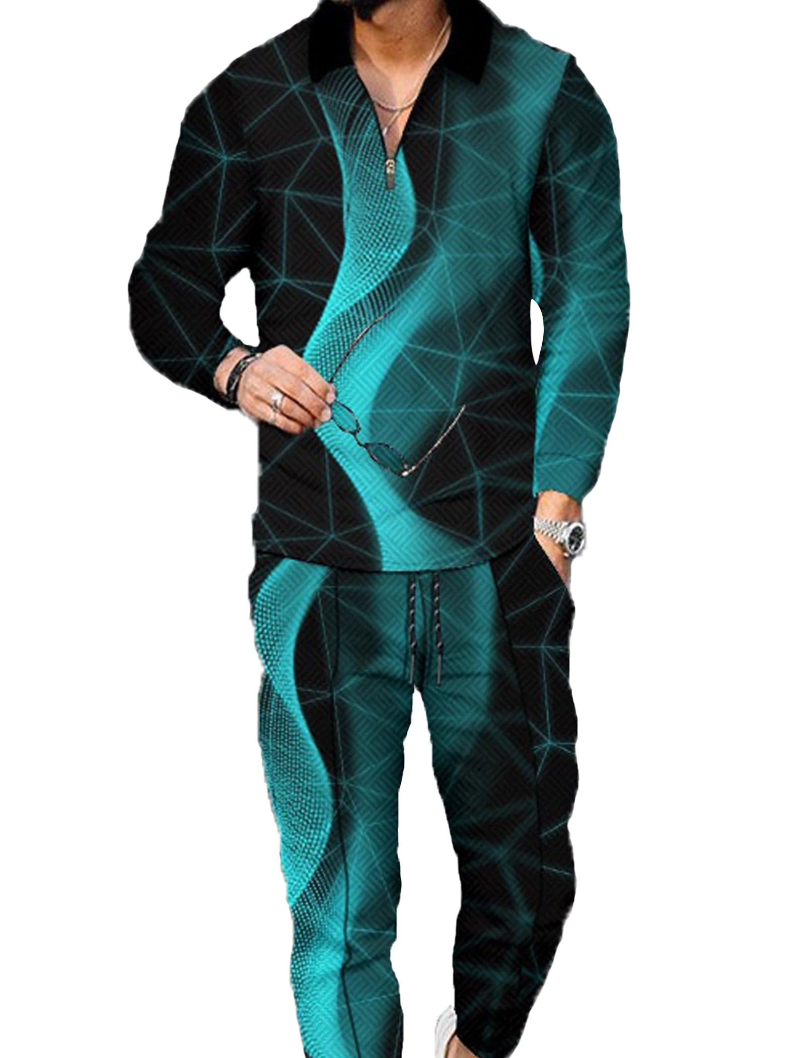 Kubsid Mens Tracksuit Set 2 Piece Long Sleeve Polo Shirt and Pants Jogging Sweatsuits Sets Casual Fashion Vacation Outfits