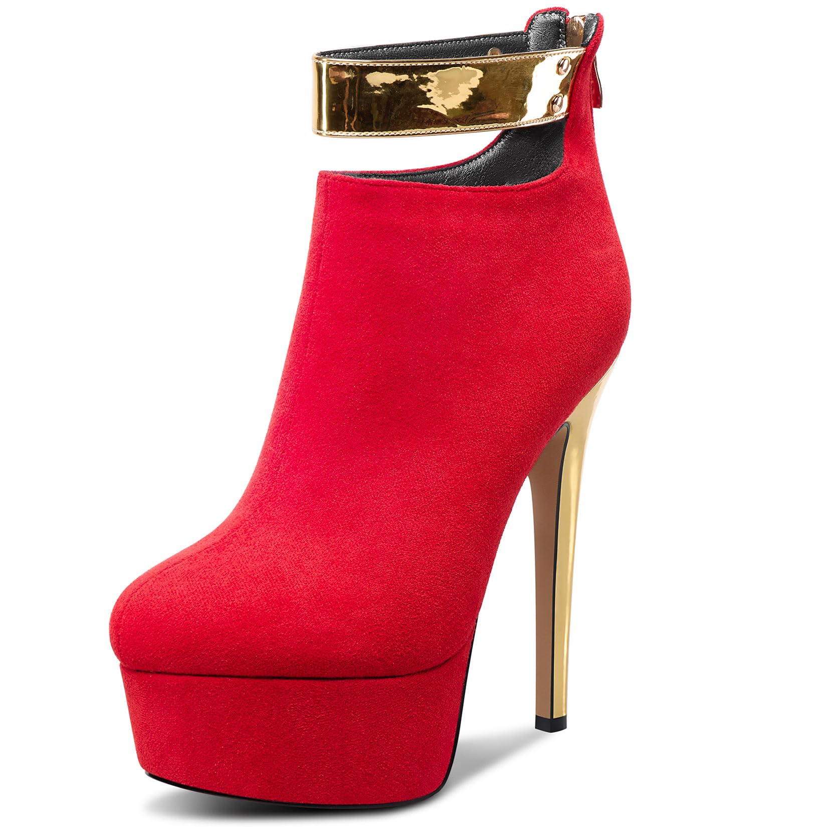 Saekcted Womens Stiletto High Heel Round Toe Platform Ankle Boots Short Bootie Ankle Strap Zipper Dress Shoes Casual Winter 5.9 Inches Heels