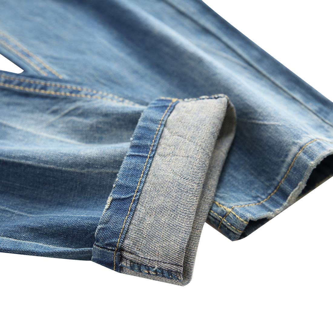 DANT BULUN Men's Ripped Distressed Destroyed Slim Fit Straight Leg Denim Jeans