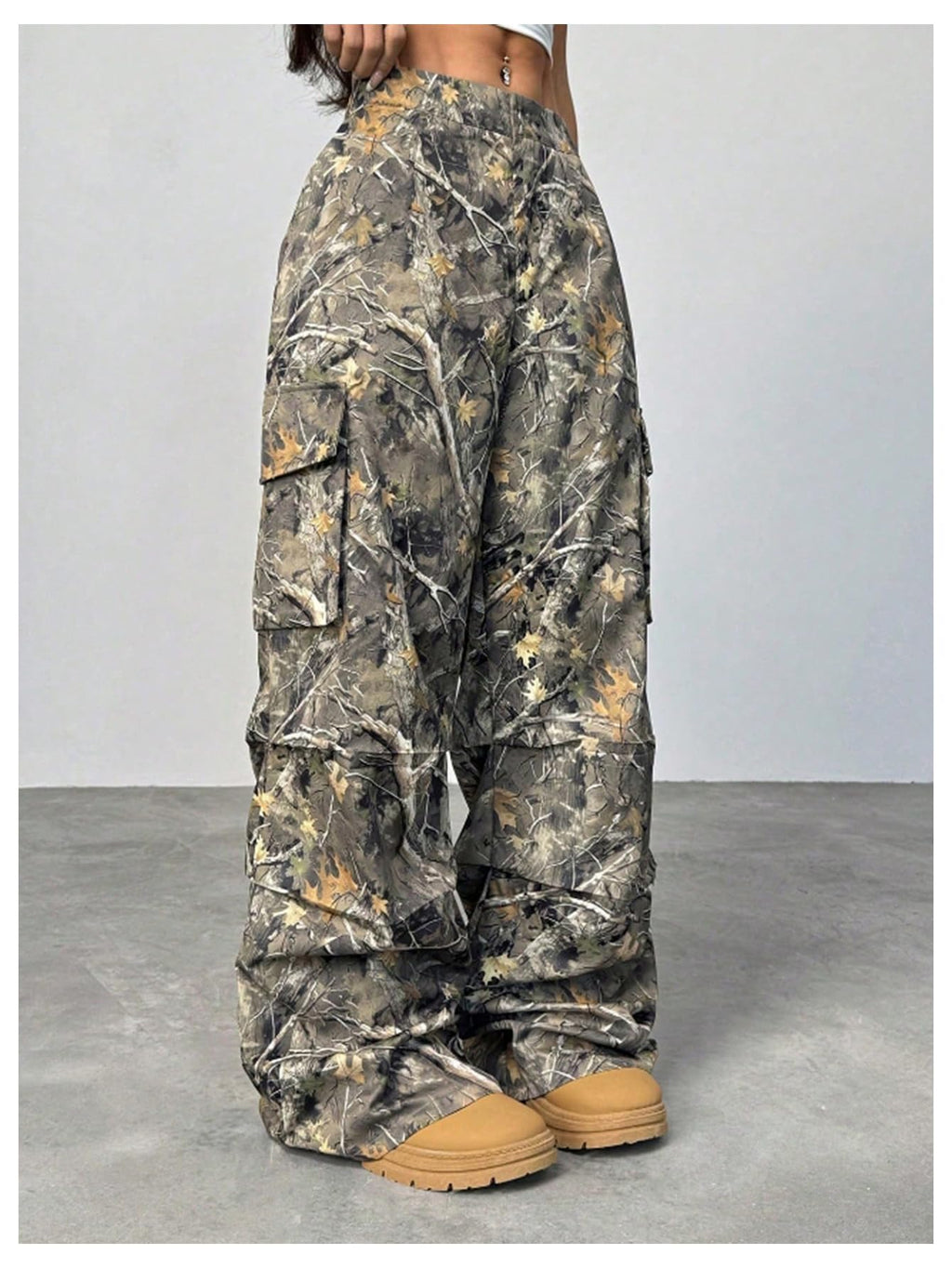 Floerns Women's Plus Size Baggy Cargo Camo Pants Wide Leg Streetwear Casual Pant
