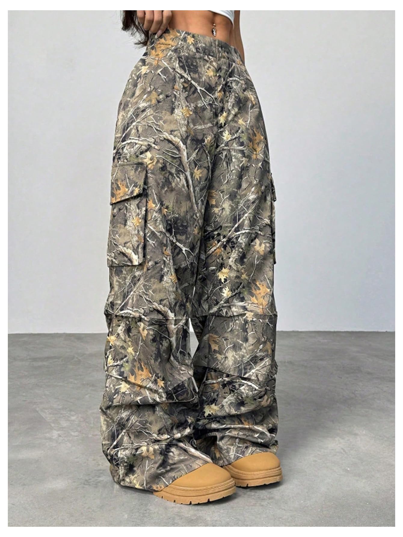 Floerns Women's Plus Size Baggy Cargo Camo Pants Wide Leg Streetwear Casual Pant