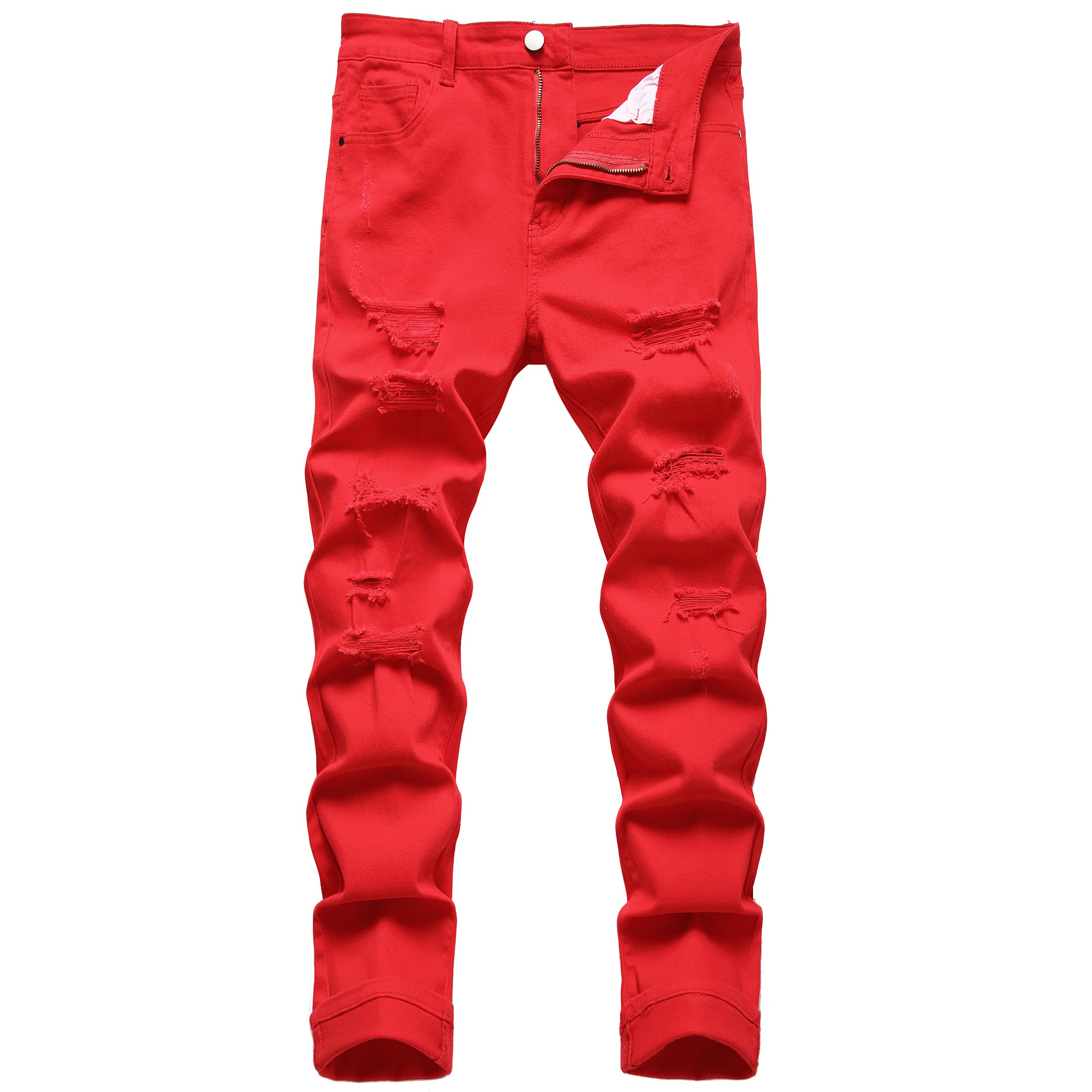 DANT BULUN Men's Ripped Distressed Destroyed Slim Fit Straight Leg Denim Jeans