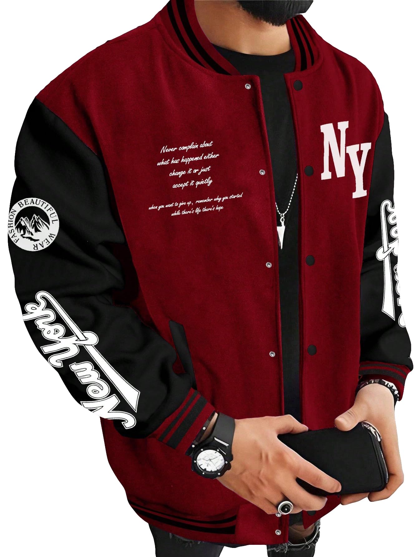SOLY HUX Men's Varsity Jacket Color Block Letter Graphic Long Sleeve Baseball Jacket Bomber Coat
