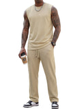 JMIERR Men Fashion 2 Piece Set Casual Muscle Tank Baggy Pants Stretch Textured Beach Street HipHop Sleeveless Shirts