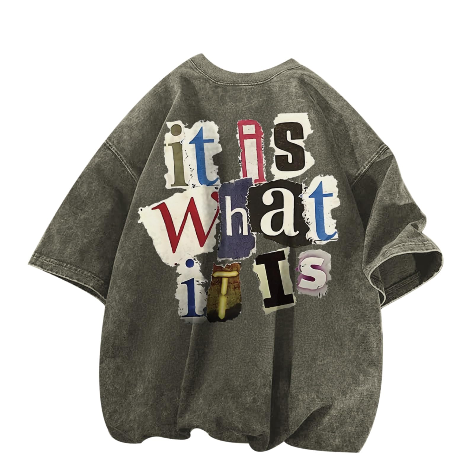 Zoemghc Men's Graphic Tees Funny Letter Print Vintage Oversize T Shirts Acid Wash Shirt Streetwear Rapper Casual Tee Top