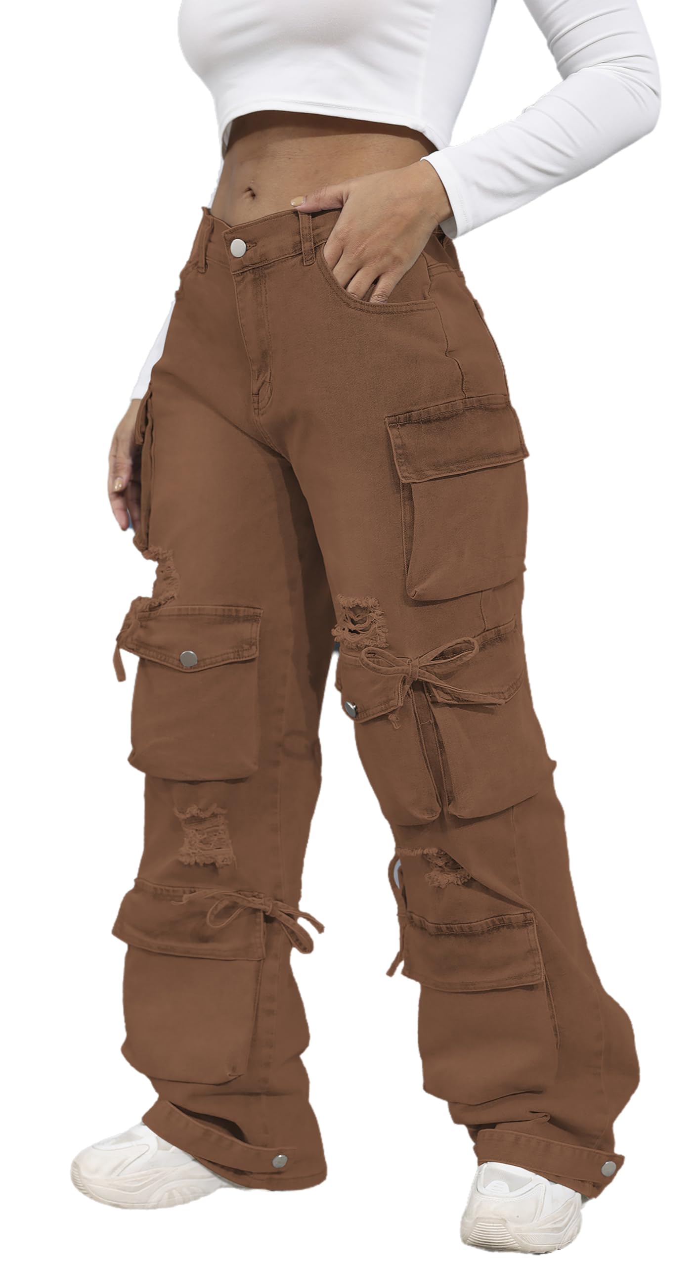 Ryehack Women’s Baggy Jeans Y2k Cargo Jeans Casual High Waist Baggy Denim Cargo Pants with Pockets Streetwear