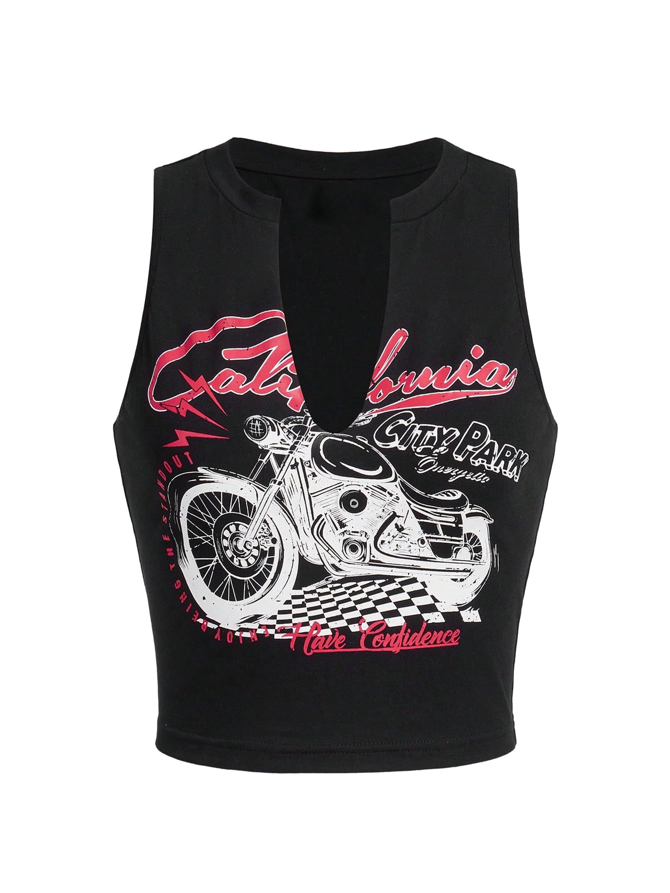 SOLY HUX Women's Letter Graphic Tank Top Notched V Neck Sleeveless Summer Crop Tops Streetwear