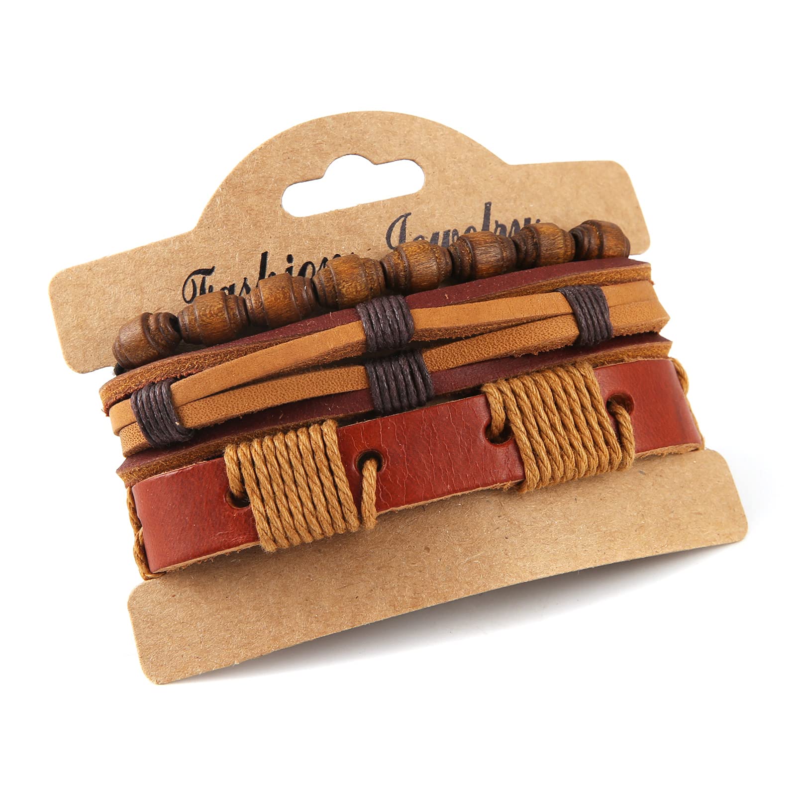 HZMAN Wrap Bracelets Men Women, Hemp Cords Wood Beads Ethnic Tribal Bracelets, Leather Wristbands
