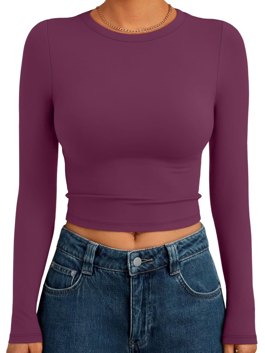 Trendy Queen Womens Long Sleeve Crop Tops Basic Slim Fitted Shirts Spring Fashion Outfits 2026 Teen Girl Clothes