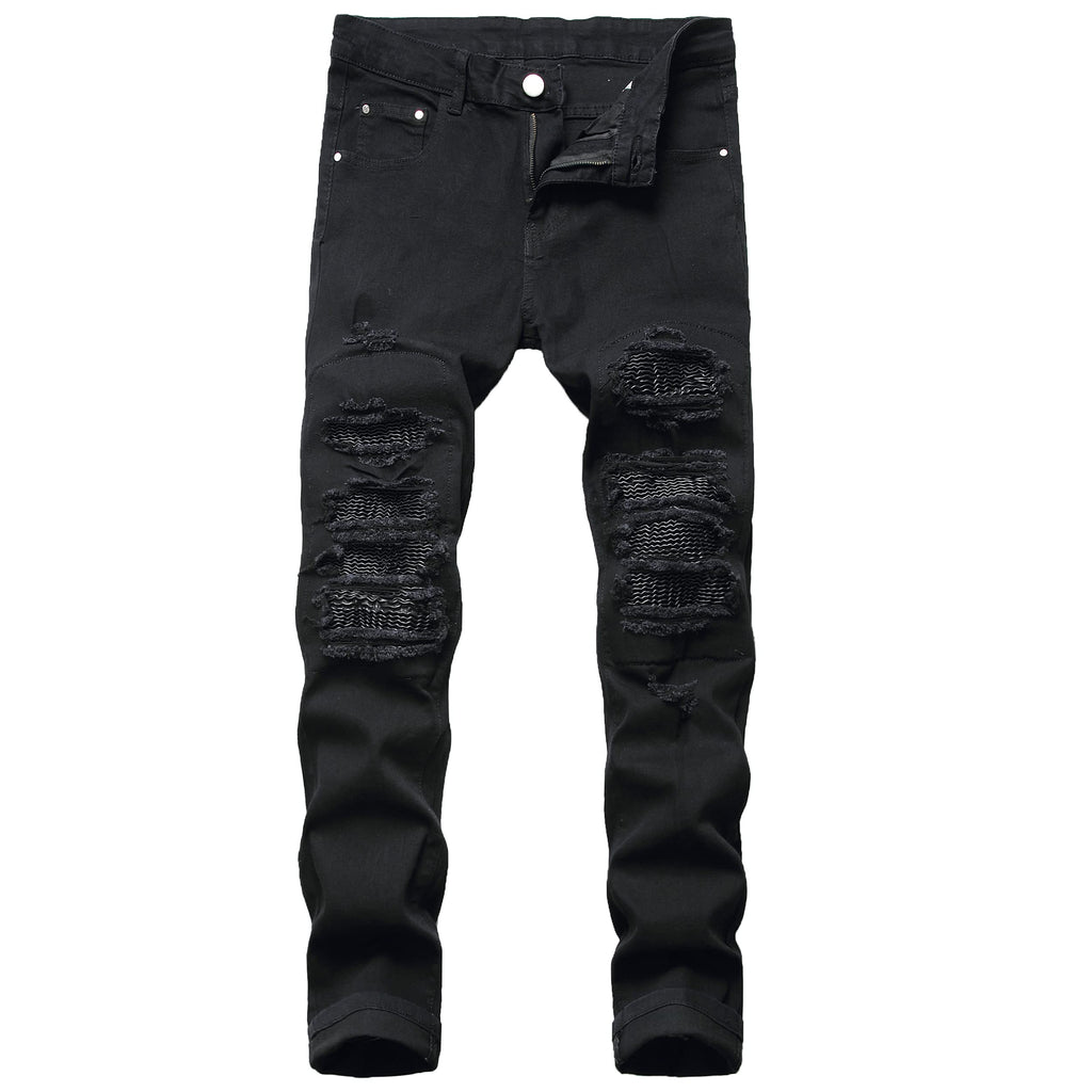 QIMYUM Men's Slim Fit Jeans Ripped Skinny Jeans for Men, Fashion Biker Jeans Stretch Moto Cargo Denim Pants