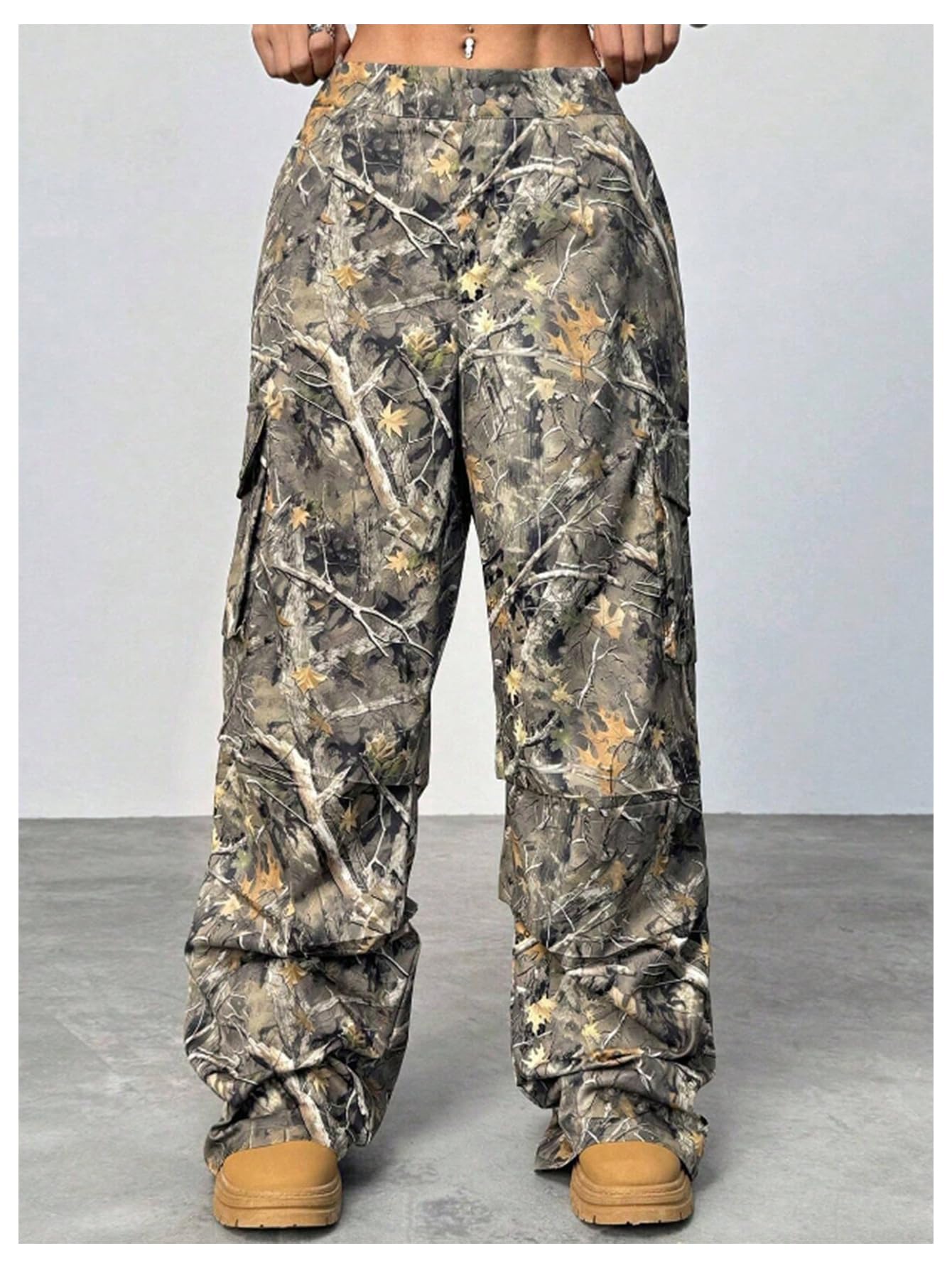Floerns Women's Plus Size Baggy Cargo Camo Pants Wide Leg Streetwear Casual Pant