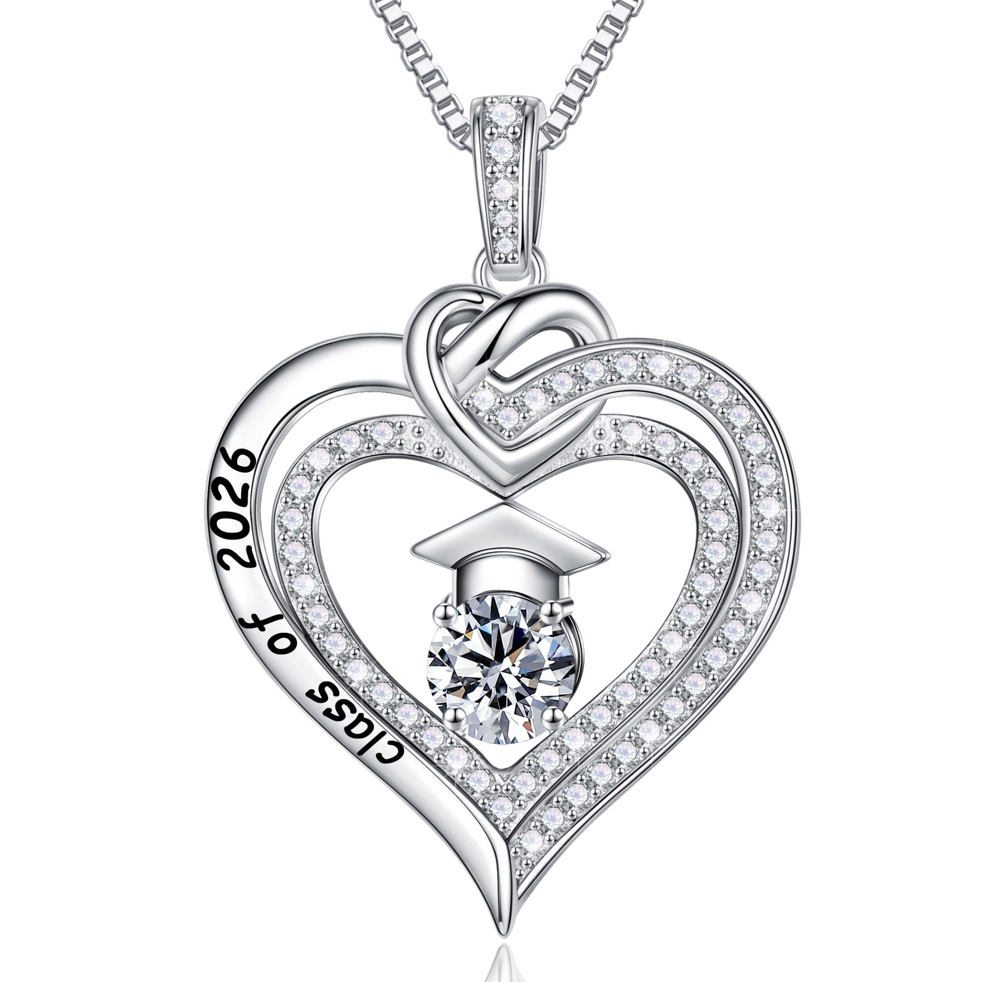 Turandoss Graduation Gifts for Her 2026, S925 Sterling Silver Birthstone Necklace Engraved Class of 2026 Inspirational Necklaces High School College Graduation Gifts for Women