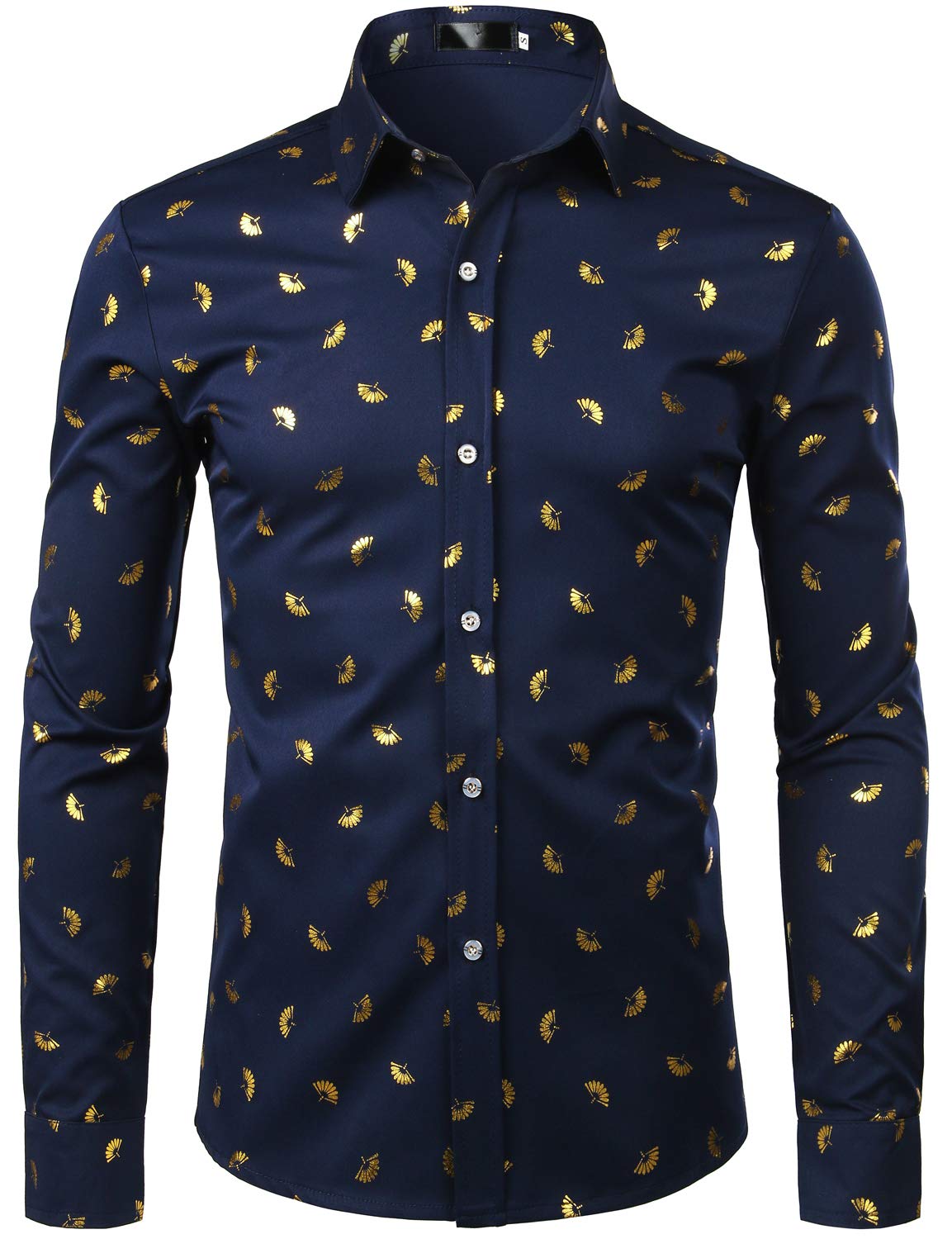 ZEROYAA Mens Hipster Printed Slim Fit Long Sleeve Button Up Party Dress Shirts