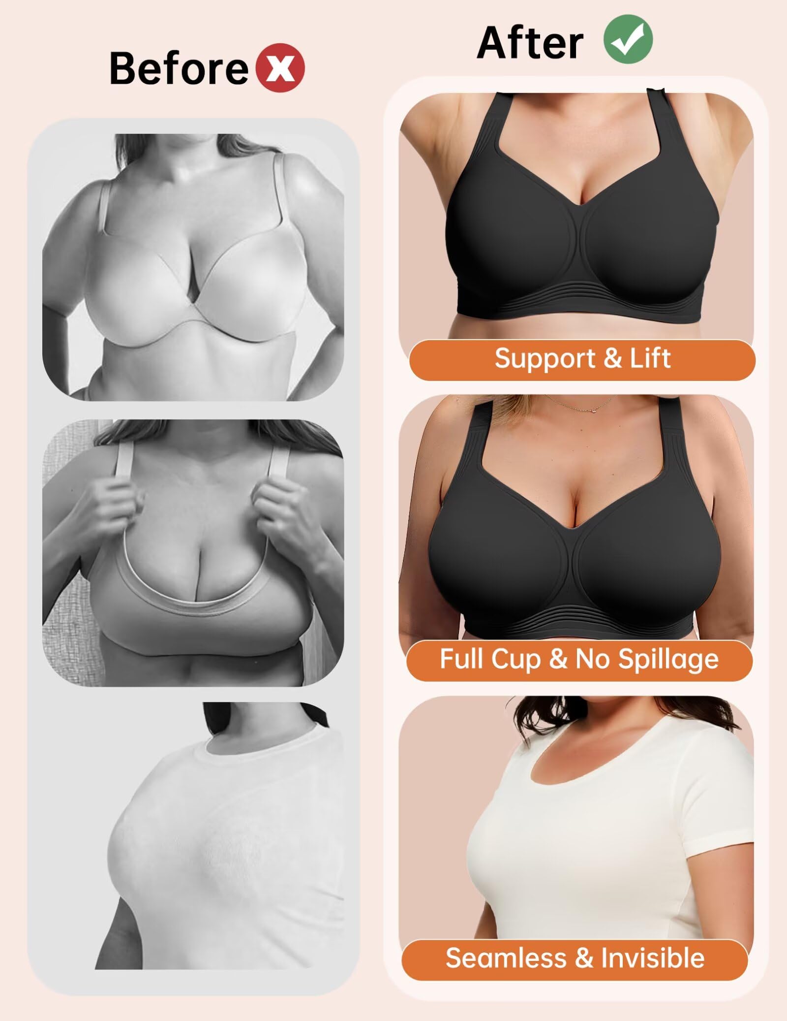 Vertvie Jelly Bras for Women Plus Size Minimizer Soft Wireless Push Up Bra Full Supportive Older Lift Back Coverage Bralette