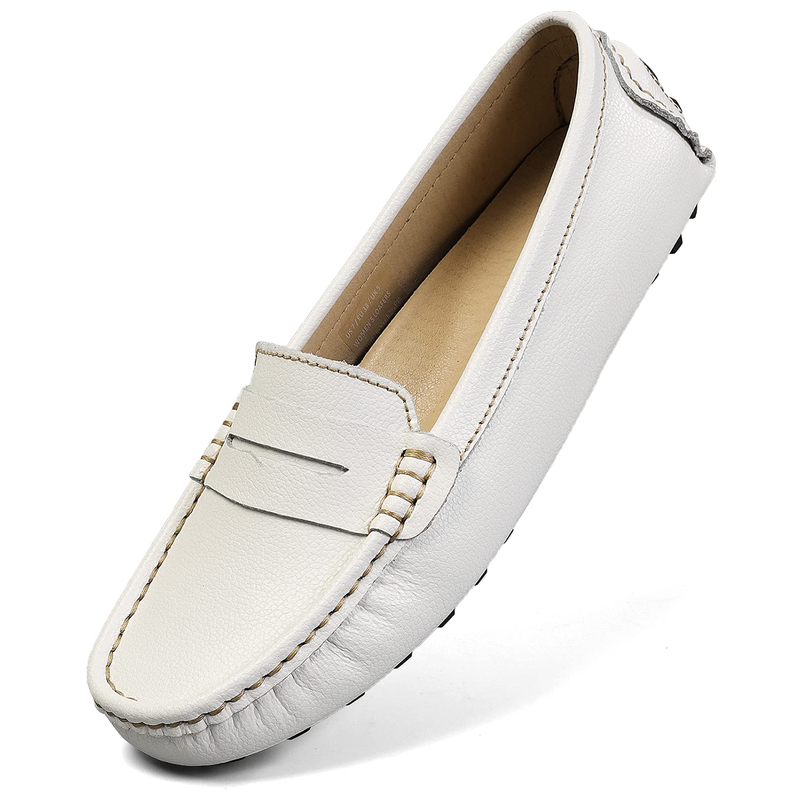 Artisure Women's Classic Comfort Leather Penny Loafers Casual Slip-Ons Lightweight Walking Flats Driving Mocs Boat Shoes