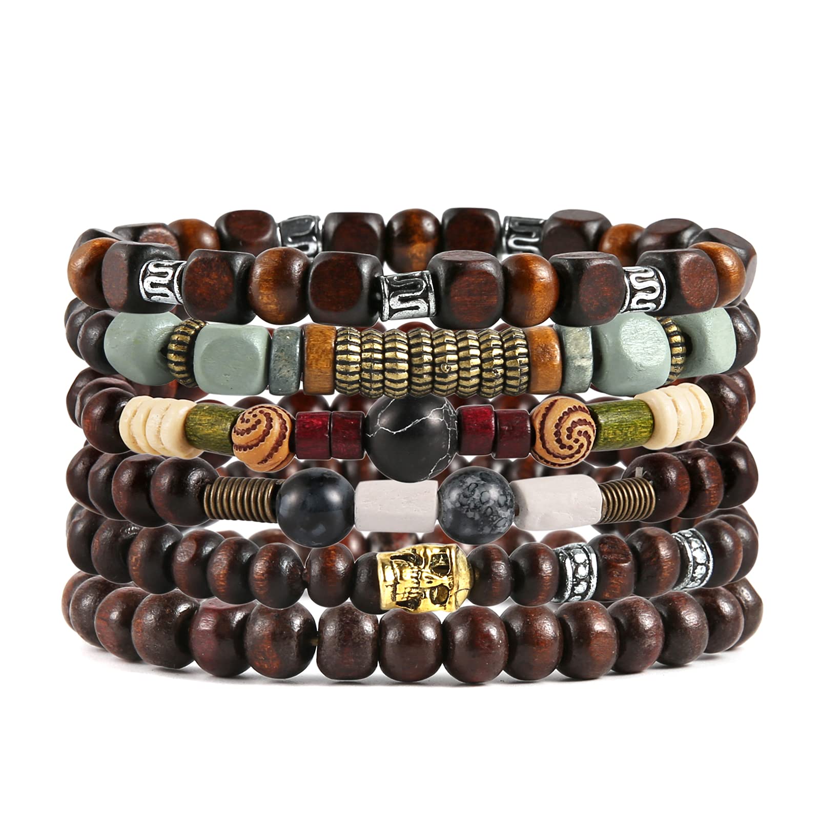 HZMAN Wrap Bracelets Men Women, Hemp Cords Wood Beads Ethnic Tribal Bracelets, Leather Wristbands