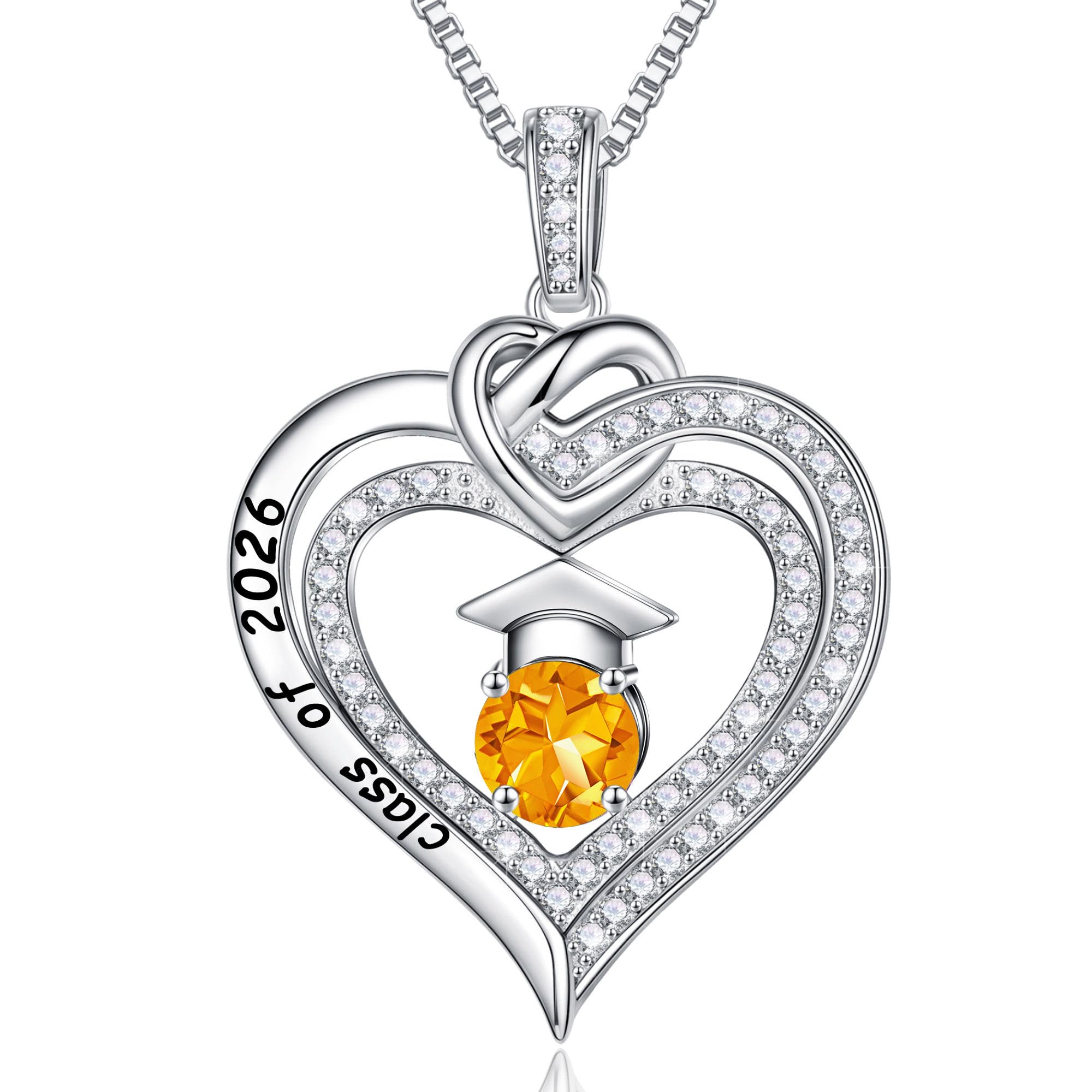 Turandoss Graduation Gifts for Her 2026, S925 Sterling Silver Birthstone Necklace Engraved Class of 2026 Inspirational Necklaces High School College Graduation Gifts for Women