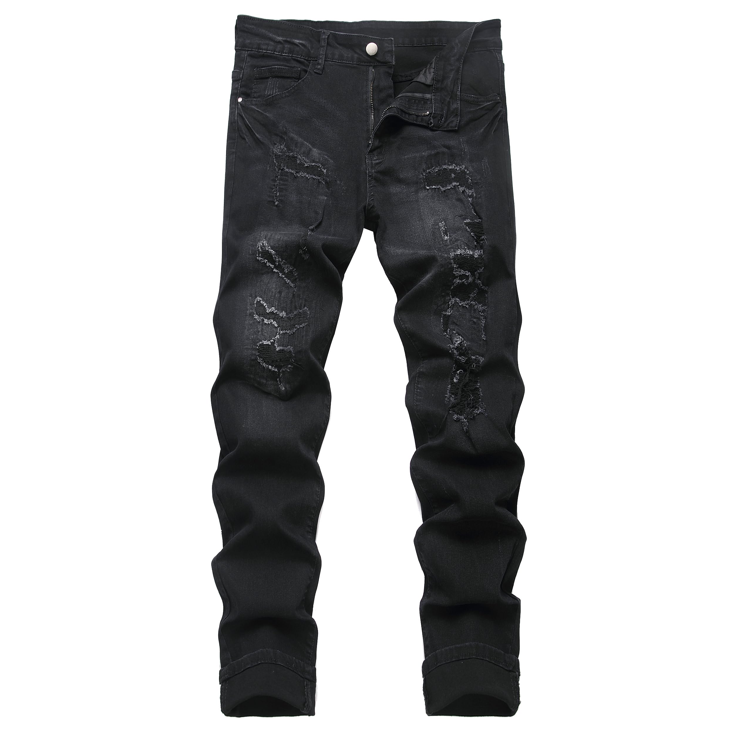 DANT BULUN Men's Ripped Distressed Destroyed Slim Fit Straight Leg Denim Jeans