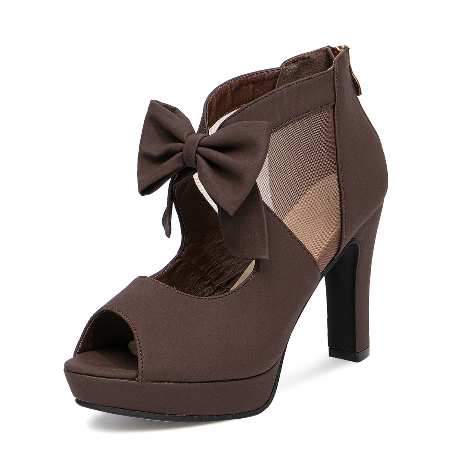 GATUXUS Open Toe Women Platform High Heel Shoes Bows Strappy Sandals