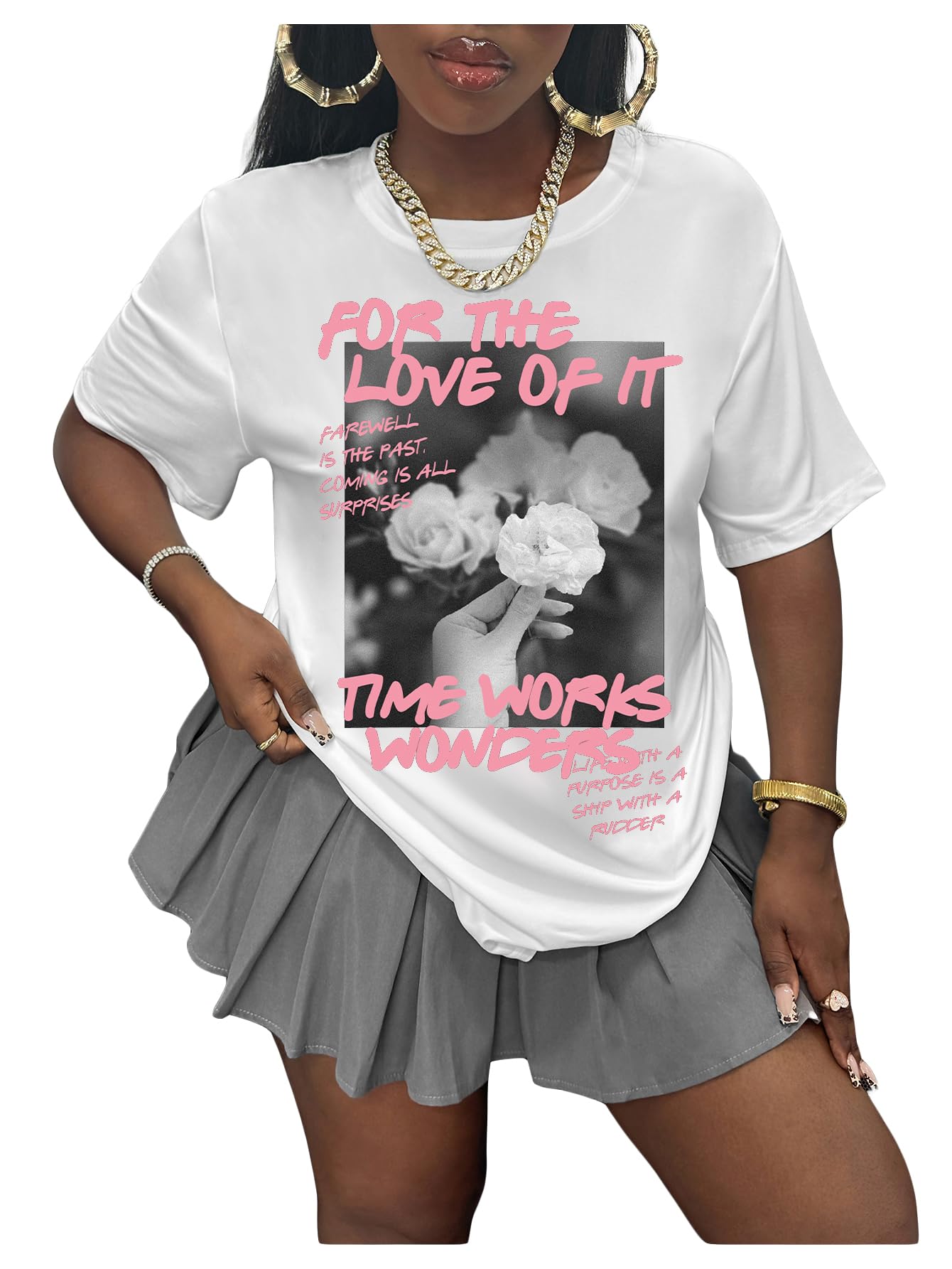 SOLY HUX Women's Graphic Tees Letter Print Short Sleeve Drop Shoulder Casual T Shirt Tops