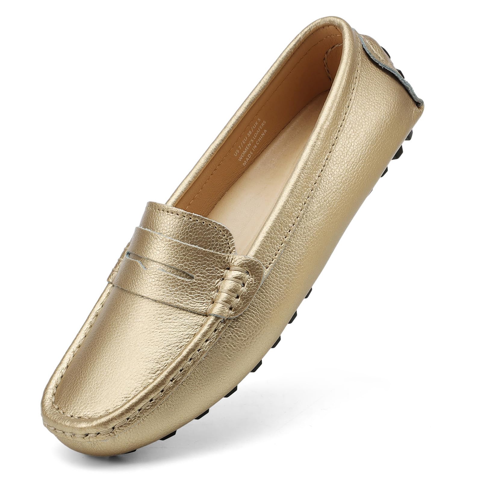 Artisure Women's Classic Comfort Leather Penny Loafers Casual Slip-Ons Lightweight Walking Flats Driving Mocs Boat Shoes