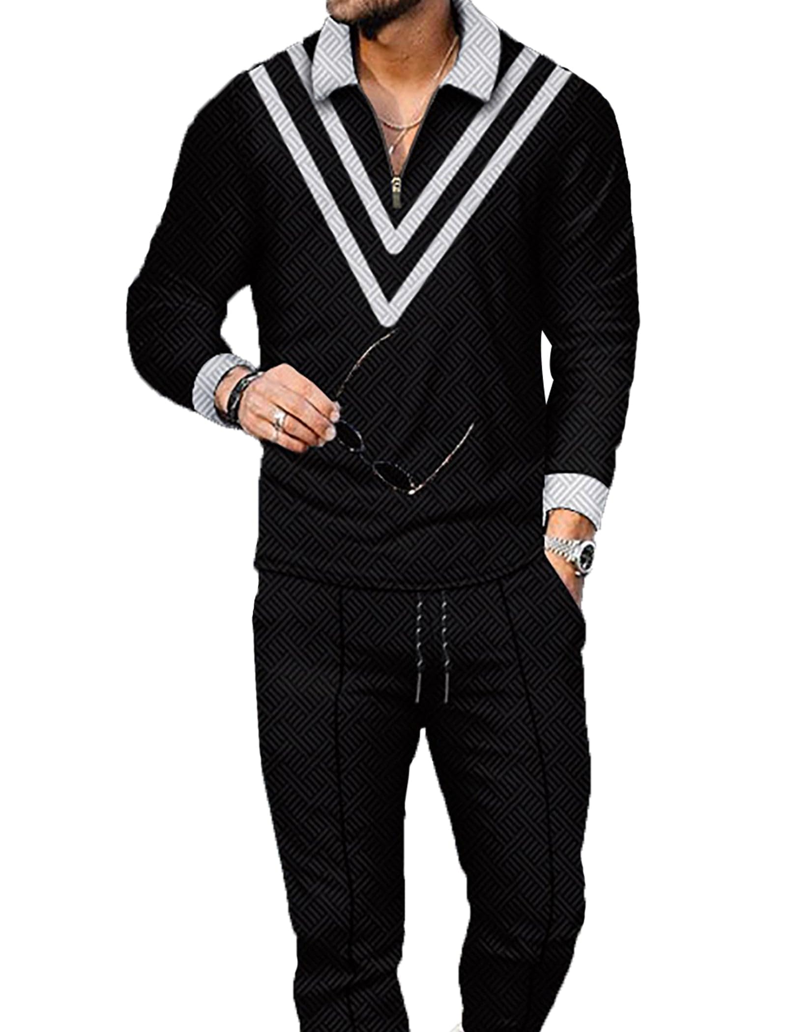 Kubsid Mens Tracksuit Set 2 Piece Long Sleeve Polo Shirt and Pants Jogging Sweatsuits Sets Casual Fashion Vacation Outfits