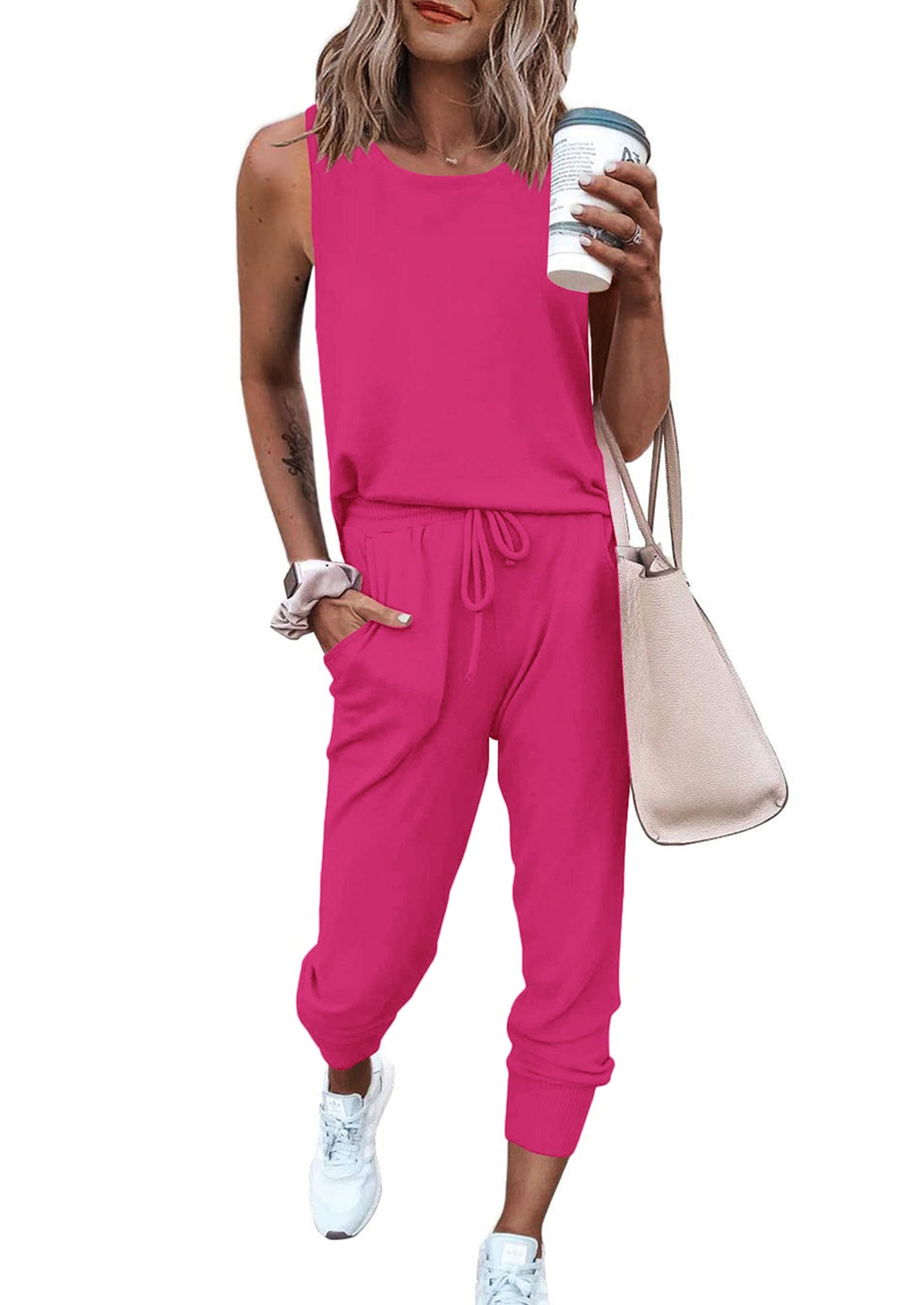 PRETTYGARDEN Women's Two Piece Outfit Sets Casual Summer Sleeveless Matching Lounge Wear Spring Travel Clothes Tracksuit