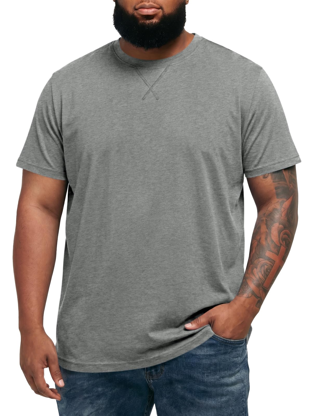 Runcati Mens Big and Tall Shirts Short Sleeve Crew Neck Casual T-Shirt Summer Longline Hipster Tee Shirts