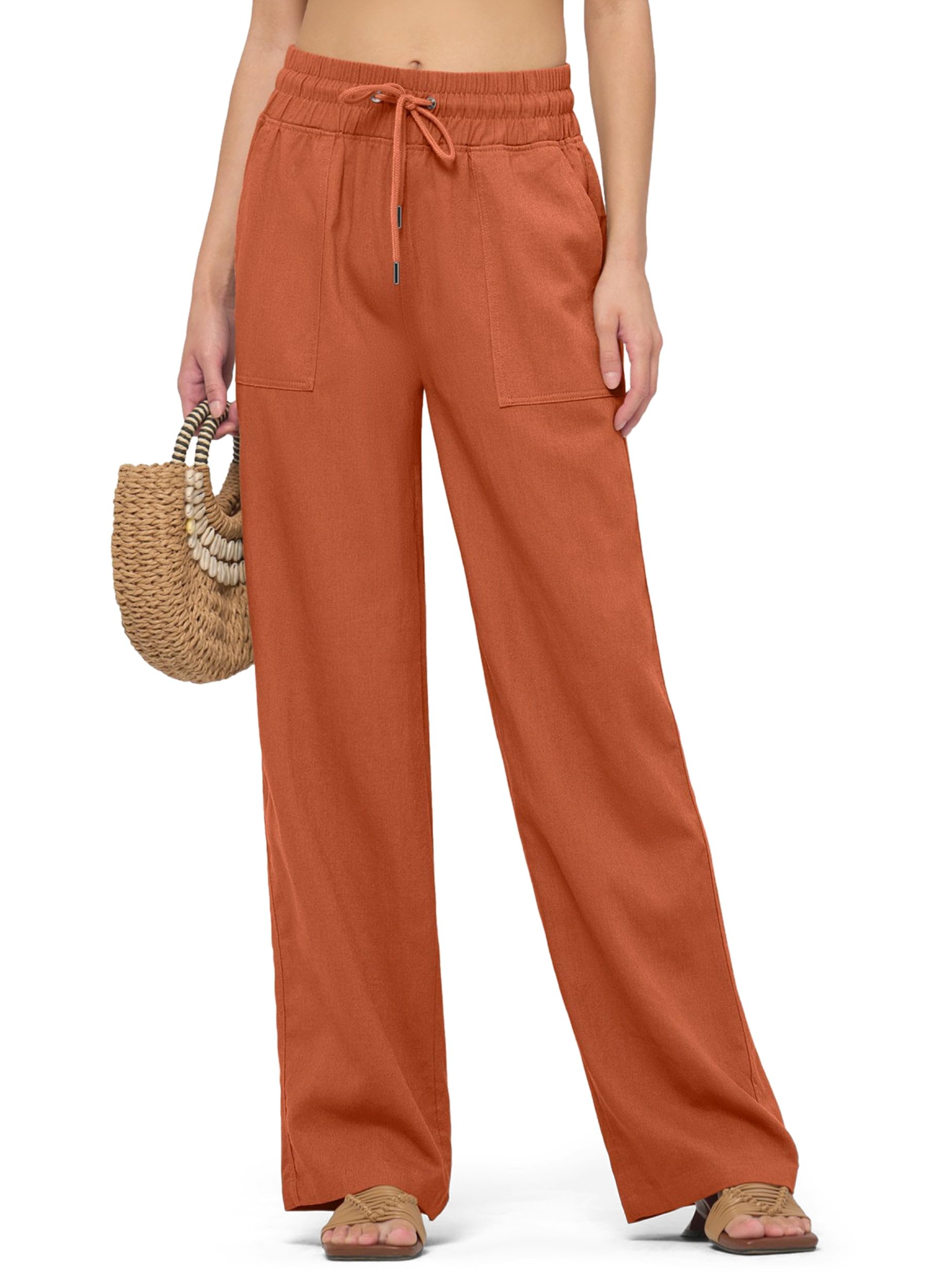 Willit Women Linen Pants Wide Leg Casual Palazzo Pants Cotton Linen Lounge Beach Summer Pants with Pockets 29"/31"/ 33"