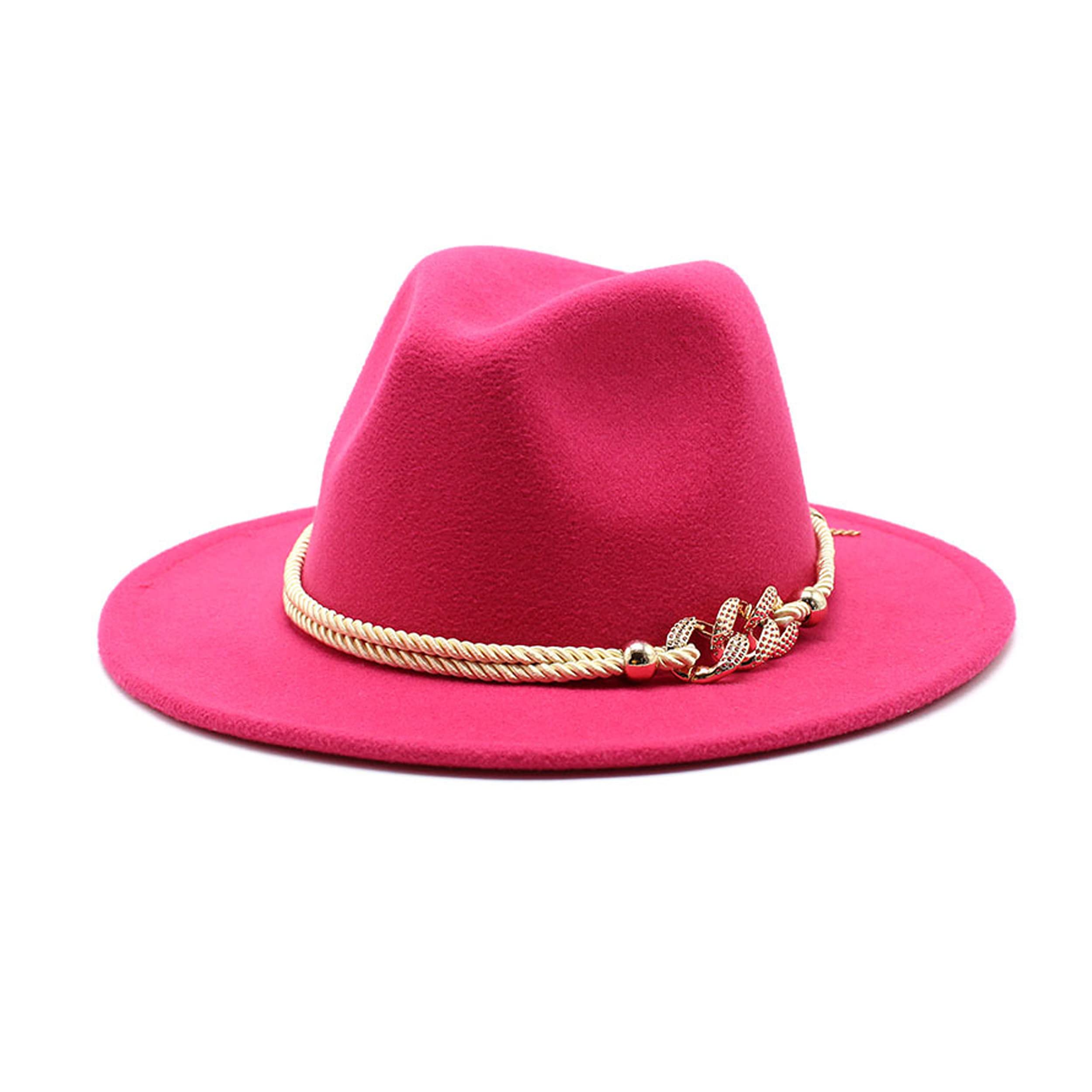 Gossifan Lady Fashion Wide Brim Felt Fedora Panama Hat with Ring Belt