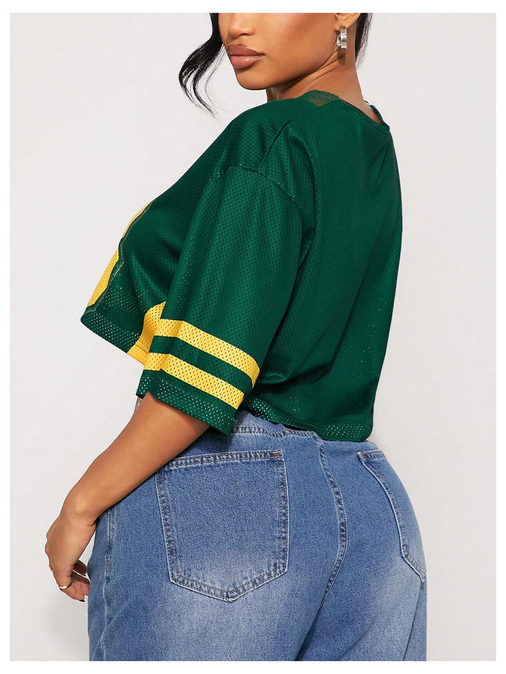 SOLY HUX Women's Number Graphic Tees Lace V Neck Half Sleeve Crop Tops Jersey Shirt Y2k Streetwear
