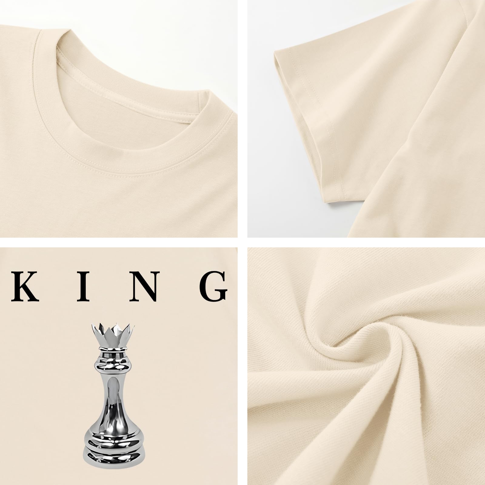 Kelxjia Men's King Chess Shirt Graphic Tees Designer Printed T Shirts for Men Urban Letter T-Shirt Streetwear