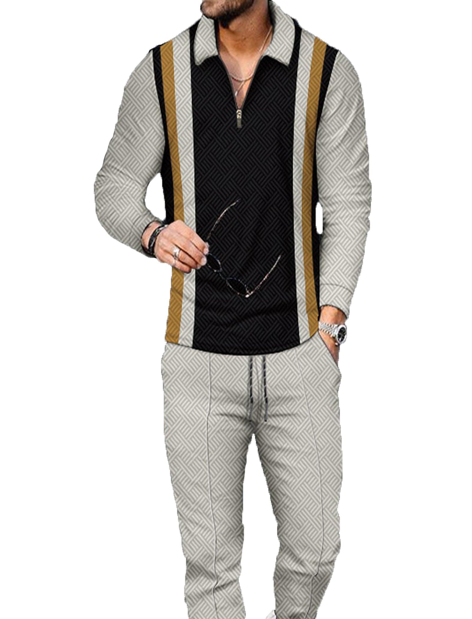 Kubsid Mens Tracksuit Set 2 Piece Long Sleeve Polo Shirt and Pants Jogging Sweatsuits Sets Casual Fashion Vacation Outfits