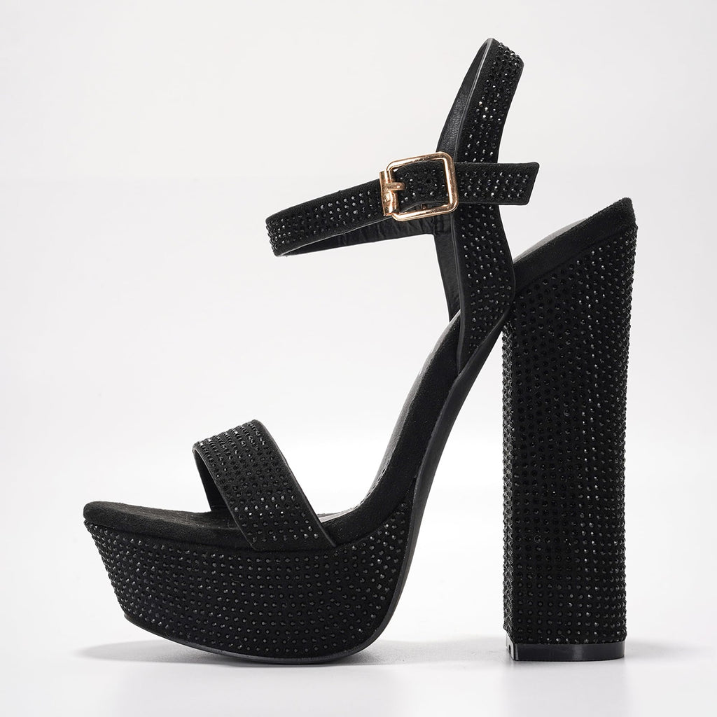 Cape Robbin Women's Rhinestone Platform Heels - 5.5-inch Heel with 1.5-inch Platform - Memory Foam Cushioned Ankle Strap Sandals - Dressy Chunky High Heels for Women Footwear (Rosss)