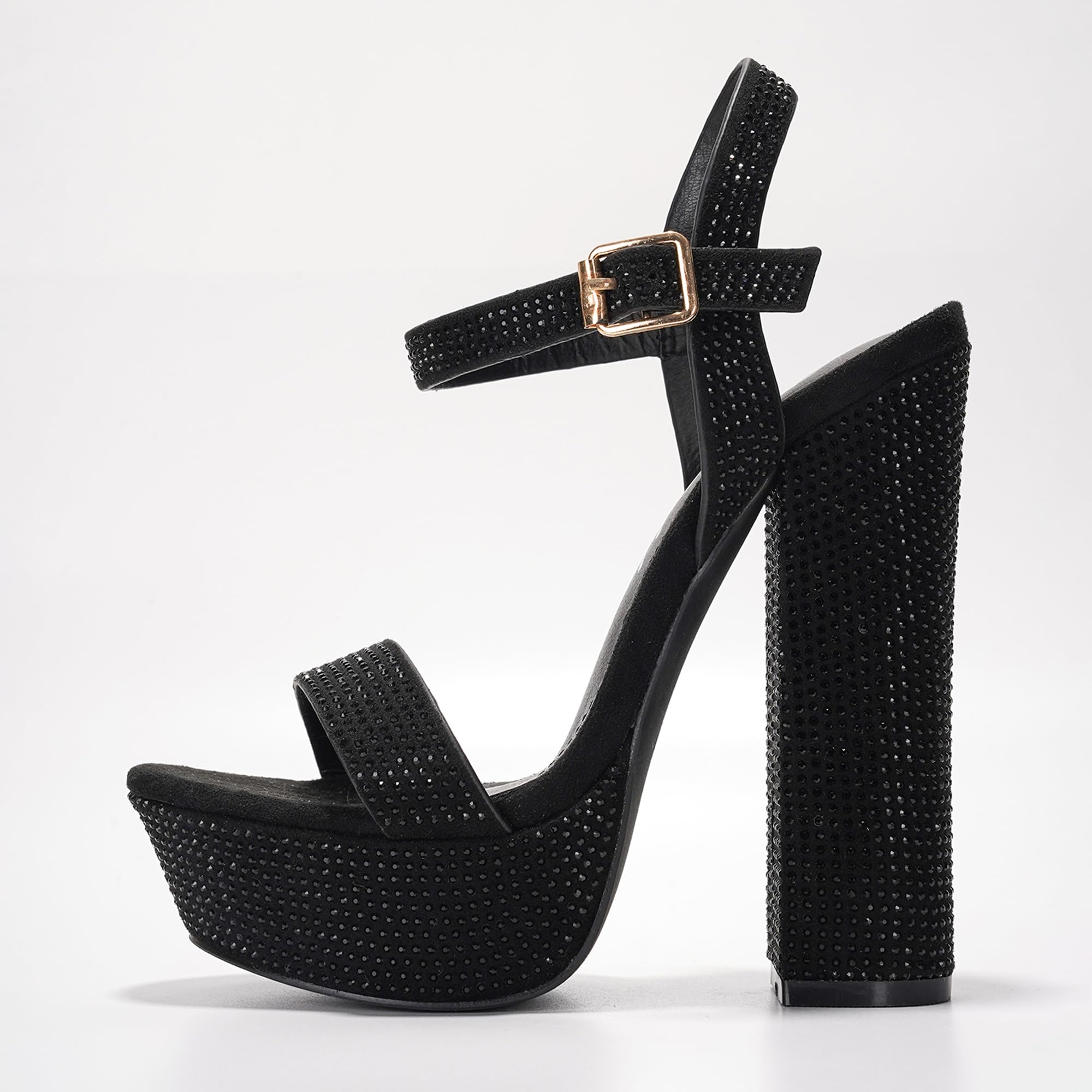 Cape Robbin Women's Rhinestone Platform Heels - 5.5-inch Heel with 1.5-inch Platform - Memory Foam Cushioned Ankle Strap Sandals - Dressy Chunky High Heels for Women Footwear (Rosss)