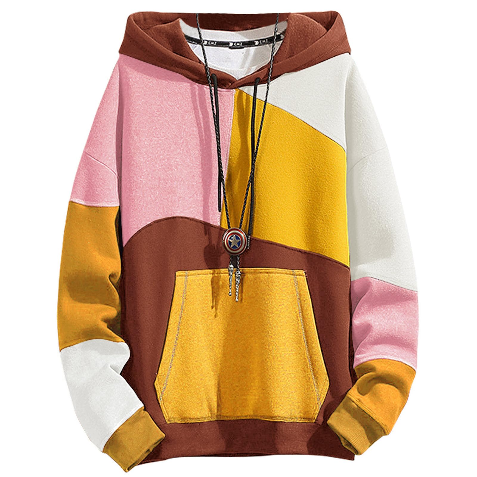 Covisoty Mens Casual Cotton Hoodies Contrast Color Pullover Mens Patchwork Hooded Sweatshirt Casual Long Sleeve